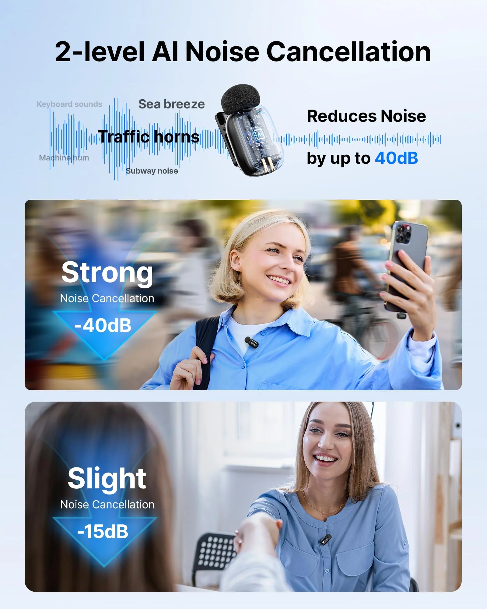 BOYA mini 2 Wireless Lavalier Microphones for iPhone 15/16/17 & Android, AI Noise Cancellation, App Control, 30H Battery Life with Charging Case, Lapel Microphone Wireless for Video Recording Vlogging Black 2TX+USB-C RX+1CC - Image 4