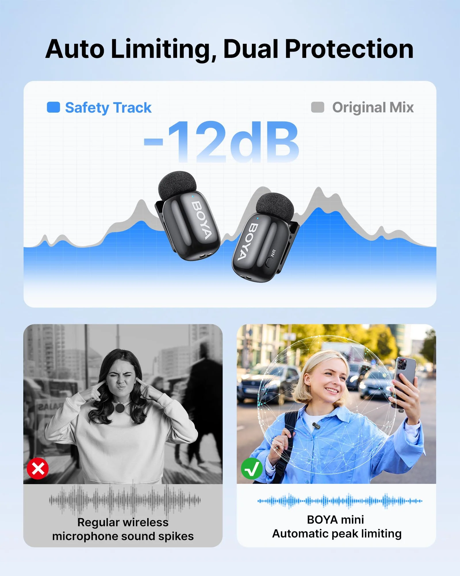 BOYA mini 2 Wireless Lavalier Microphones for iPhone 15/16/17 & Android, AI Noise Cancellation, App Control, 30H Battery Life with Charging Case, Lapel Microphone Wireless for Video Recording Vlogging Black 2TX+USB-C RX+1CC - Image 7