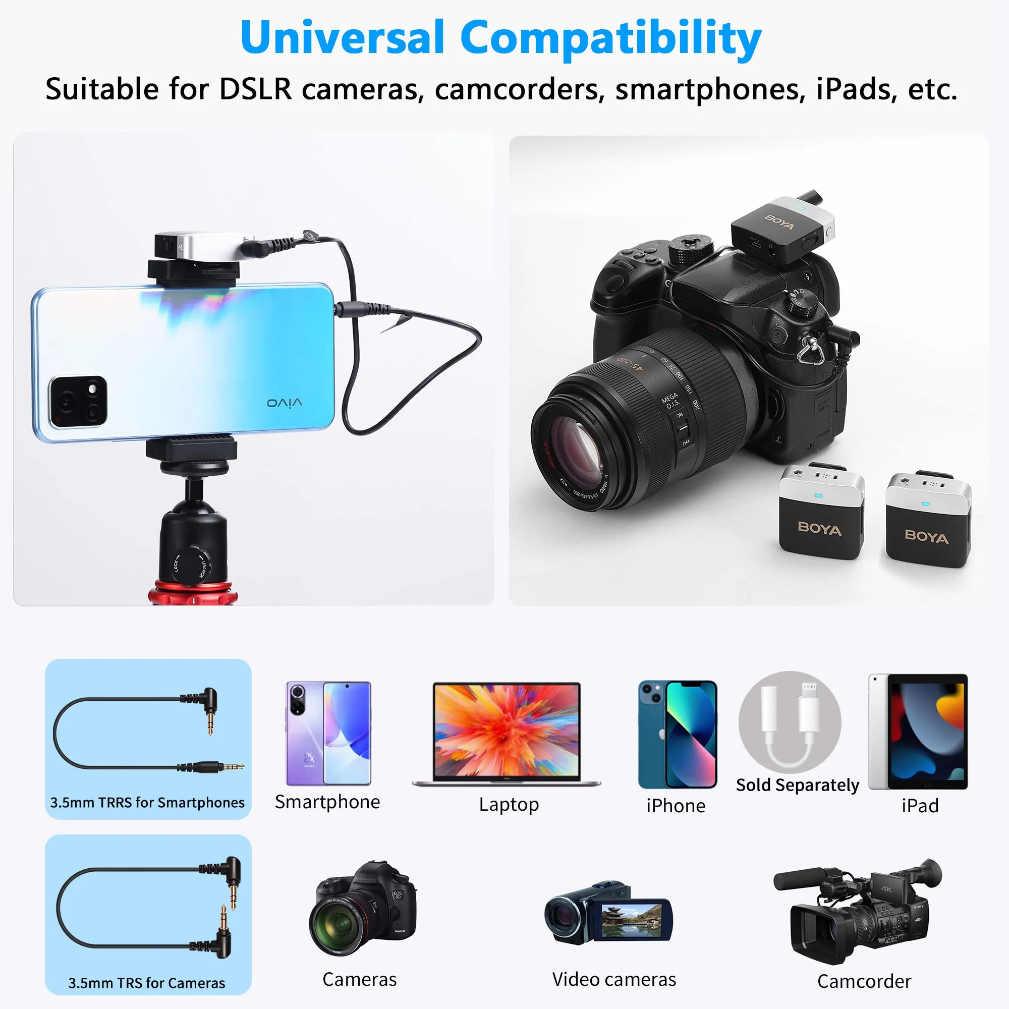 BOYA Wireless Lavalier Microphone BY-M1V2 Dual Channel Wireless Microphones for Cameras DSLR Smartphone Cordless Clip on Lapel Mic for Video Recording YouTube Vlogging Live Streaming Interview - Image 7