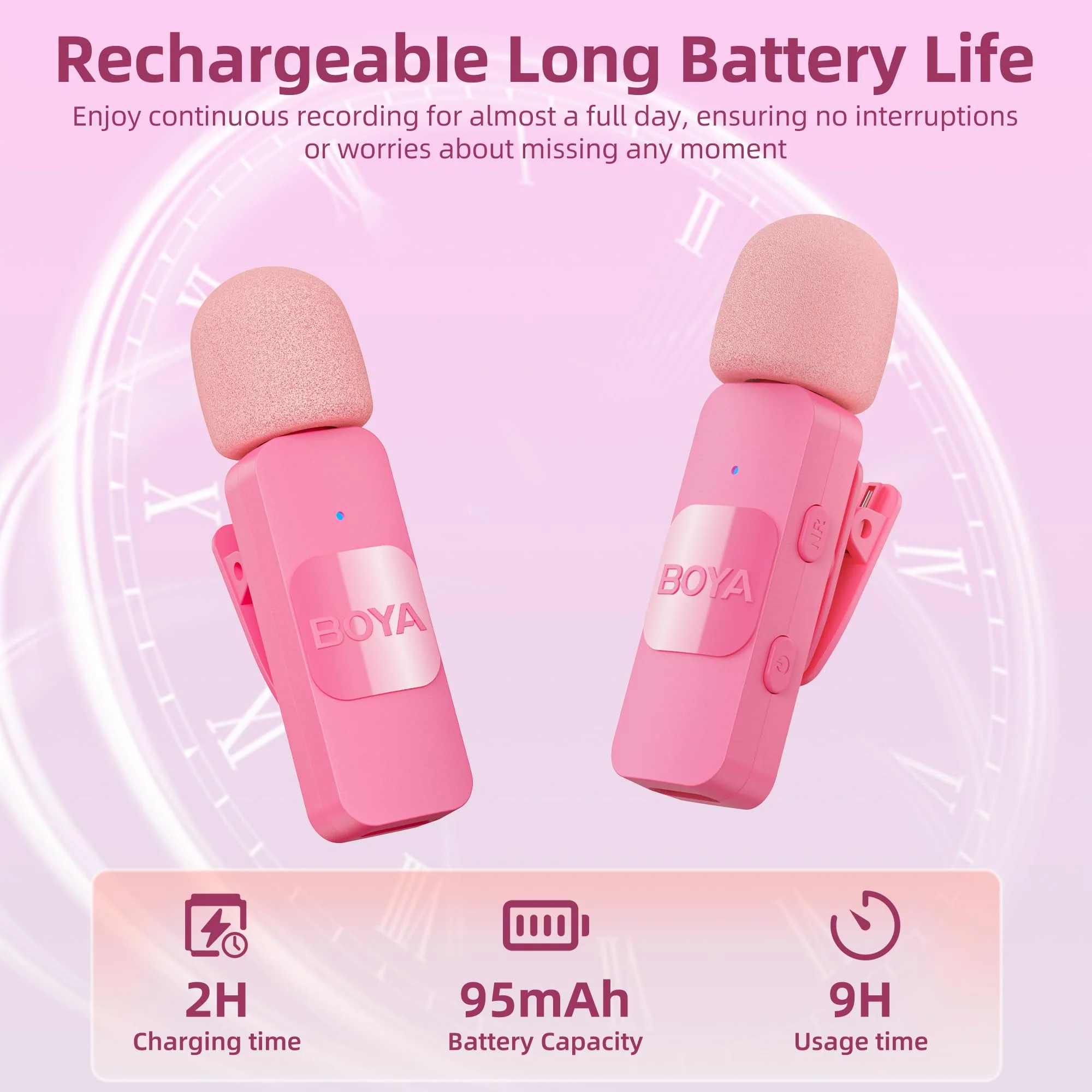 BOYA Wireless Lavalier Microphone for iPhone iPad Phone Omnidirectional External Mini Lapel Lightning Microphone for iPhone Clip-On Mic for Video Recording Podcast YouTube Live Streaming (Pink) Pink - Image 2