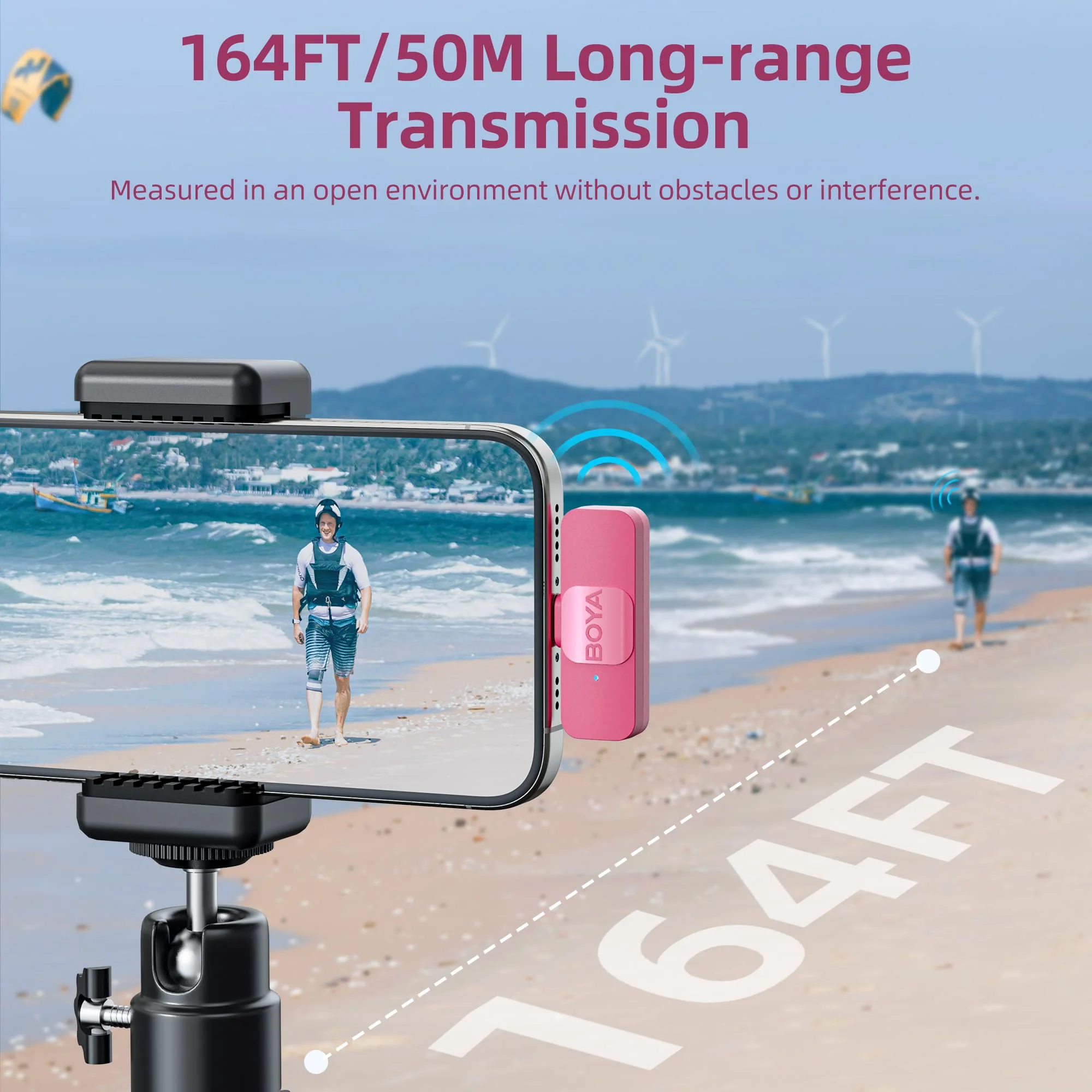 BOYA Wireless Lavalier Microphone for iPhone iPad Phone Omnidirectional External Mini Lapel Lightning Microphone for iPhone Clip-On Mic for Video Recording Podcast YouTube Live Streaming (Pink) Pink - Image 4