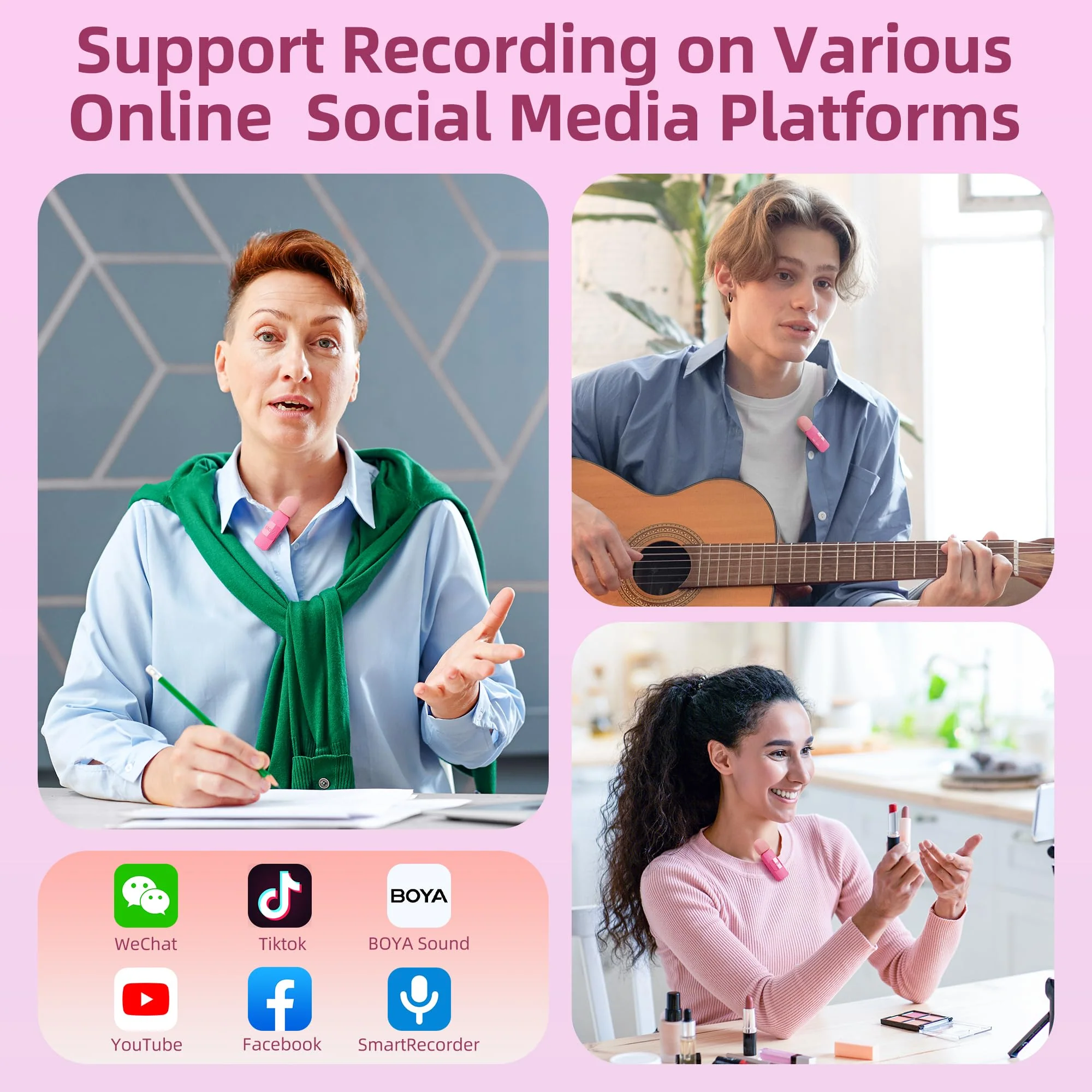 BOYA Wireless Lavalier Microphone for iPhone iPad Phone Omnidirectional External Mini Lapel Lightning Microphone for iPhone Clip-On Mic for Video Recording Podcast YouTube Live Streaming (Pink) Pink - Image 5