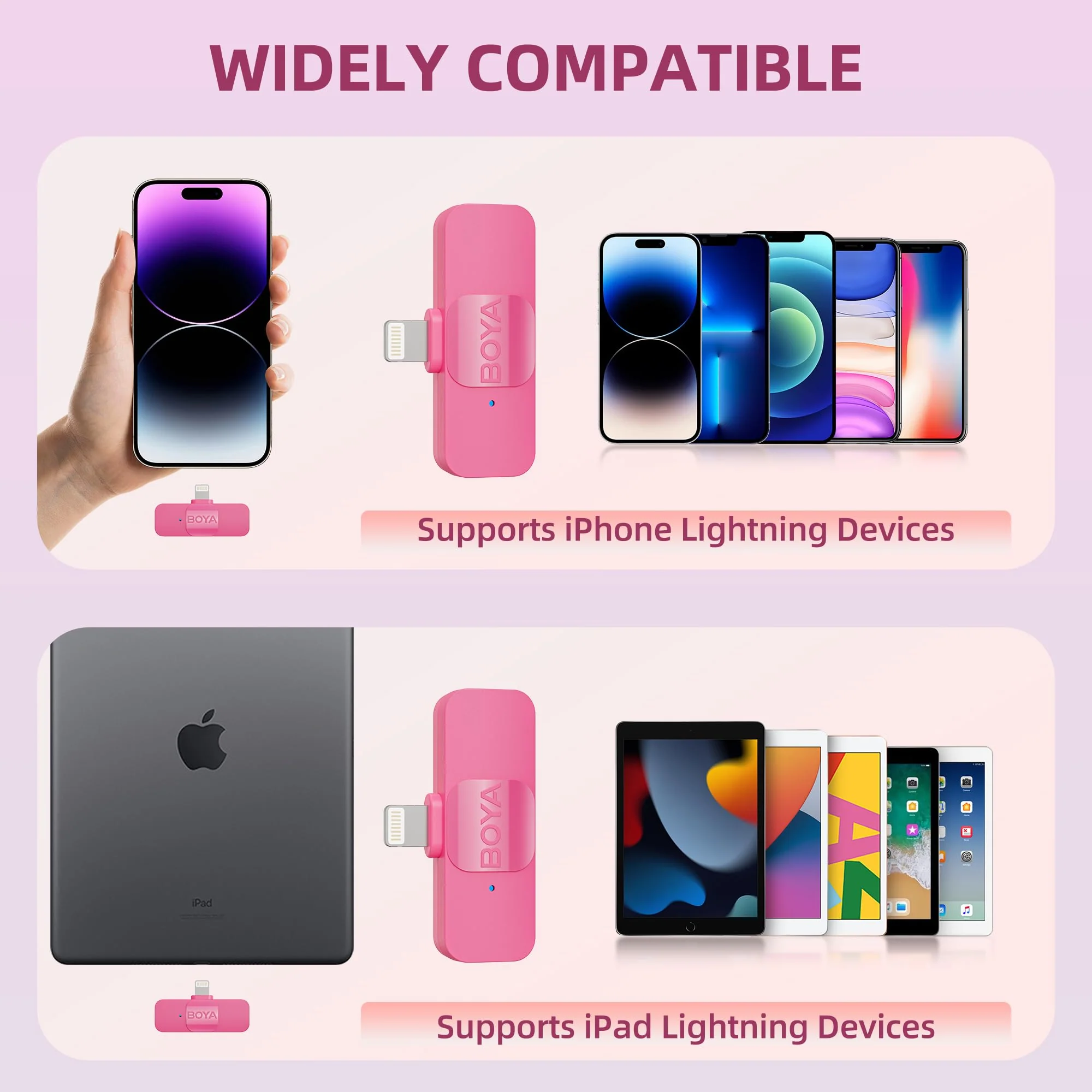 BOYA Wireless Lavalier Microphone for iPhone iPad Phone Omnidirectional External Mini Lapel Lightning Microphone for iPhone Clip-On Mic for Video Recording Podcast YouTube Live Streaming (Pink) Pink - Image 6