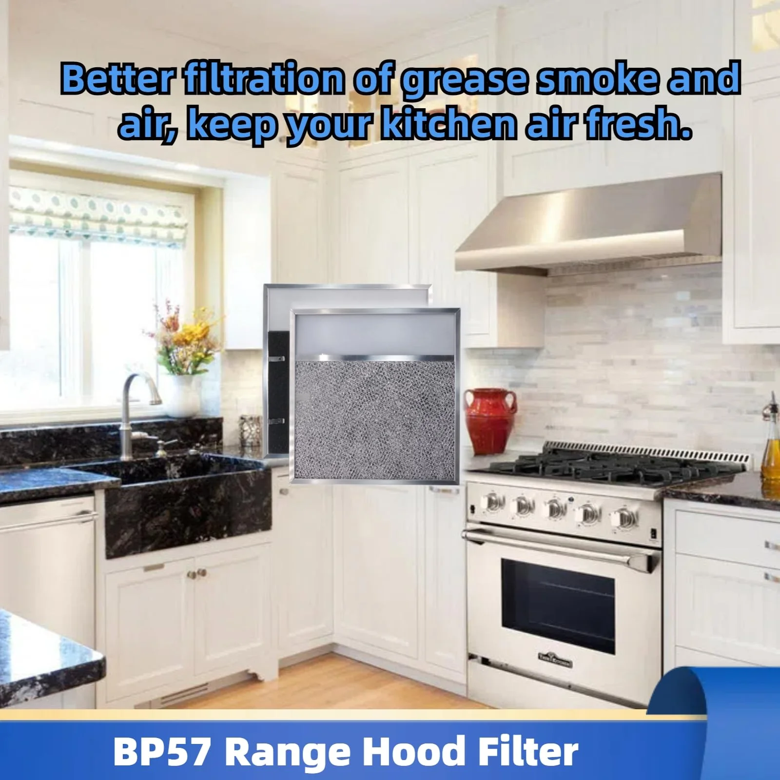 BP57 Range Hood Filter with Light Lens 11-3/8 x 11-3/4 In 1-Pack Stove Hood Vent Aluminum Grease Air Filter for Broan-NuTone 43000 Series Kitchen Exhaust Range Hood - Image 5