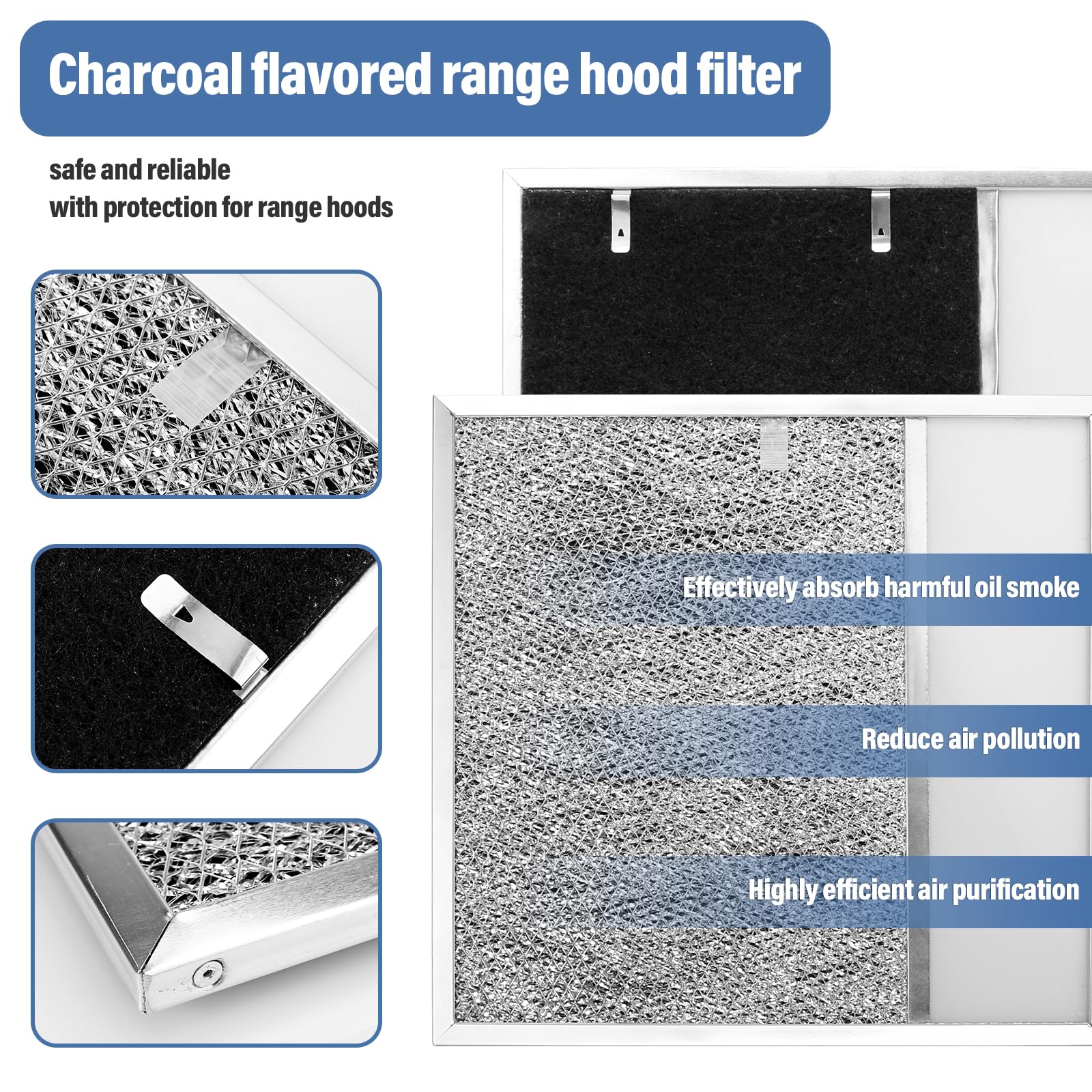 BP57 Range Hood Filter with Light Lens for Broan-NuTone Kitchen Exhaust Grease Filter,Stove Hood Vent Air Filter,11-1/2 X 11-3/4 X 3/8 Reinforced Aluminum Frame fit 43000 R610045, Series 1-Pack - Image 6