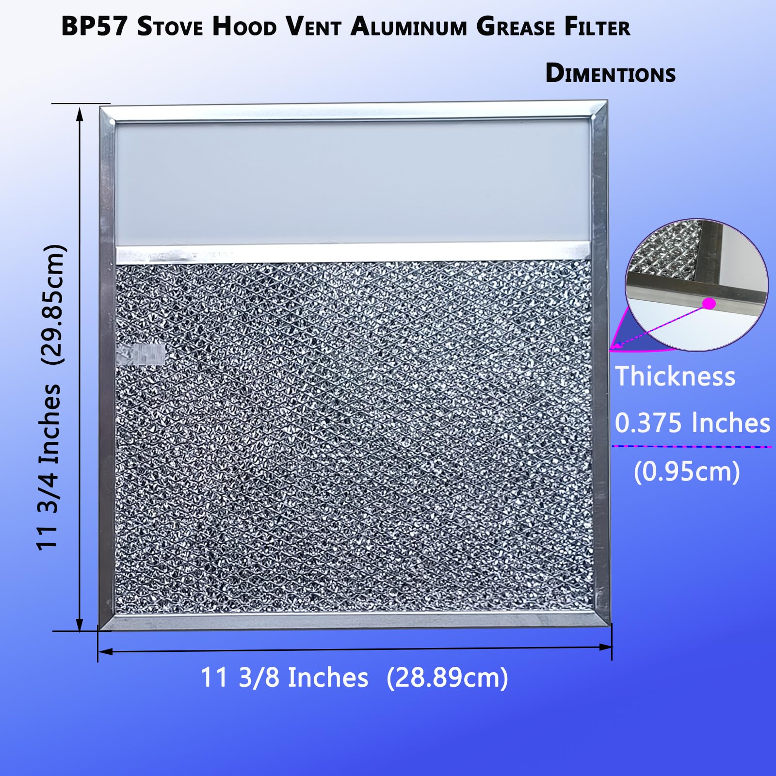 BP57 Stove Hood Vent Filter for 43000 Series Br-oan Range Hood Filters with Light Lens 11 3/8" x 11 3/4" The Kitchen Exhaust Carbon Fan filter It's fit for Nut-one Grease Filter Replacement(1-Pack) - Image 2