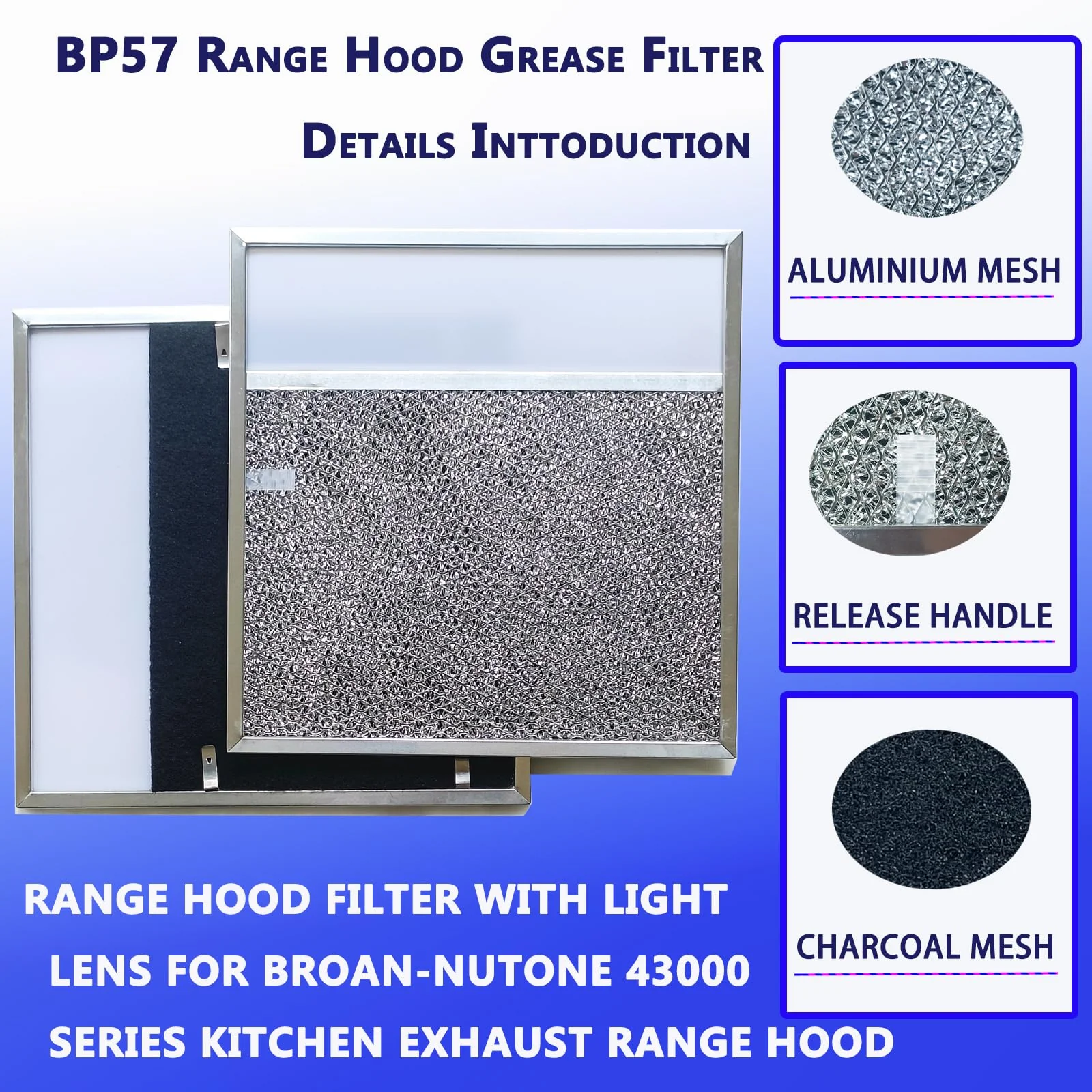 BP57 Stove Hood Vent Filter for 43000 Series Br-oan Range Hood Filters with Light Lens 11 3/8" x 11 3/4" The Kitchen Exhaust Carbon Fan filter It's fit for Nut-one Grease Filter Replacement(1-Pack) - Image 3