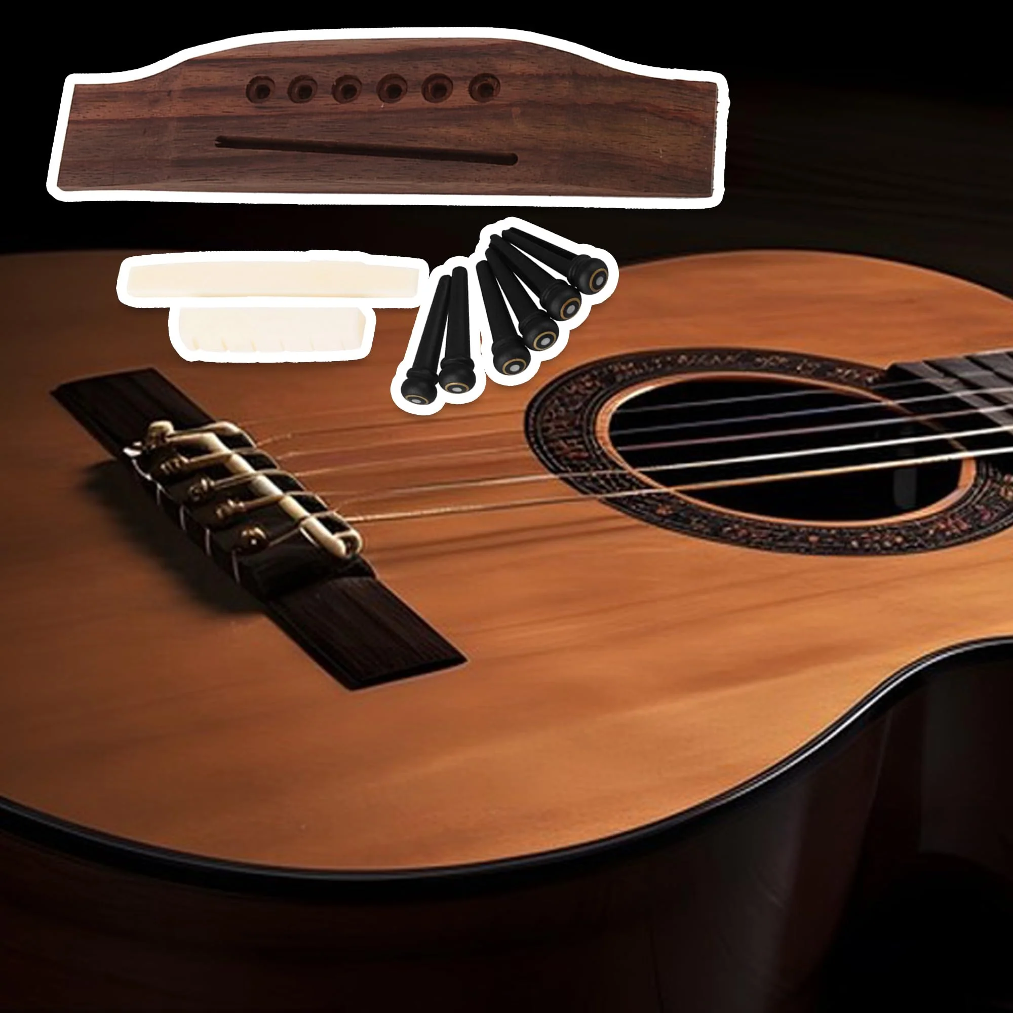 BQLZR Acoustic Guitar Replacement Set Ebony Bridge End Pins Bone Saddle & Nut and Rosewood Bridge Parts - Image 6
