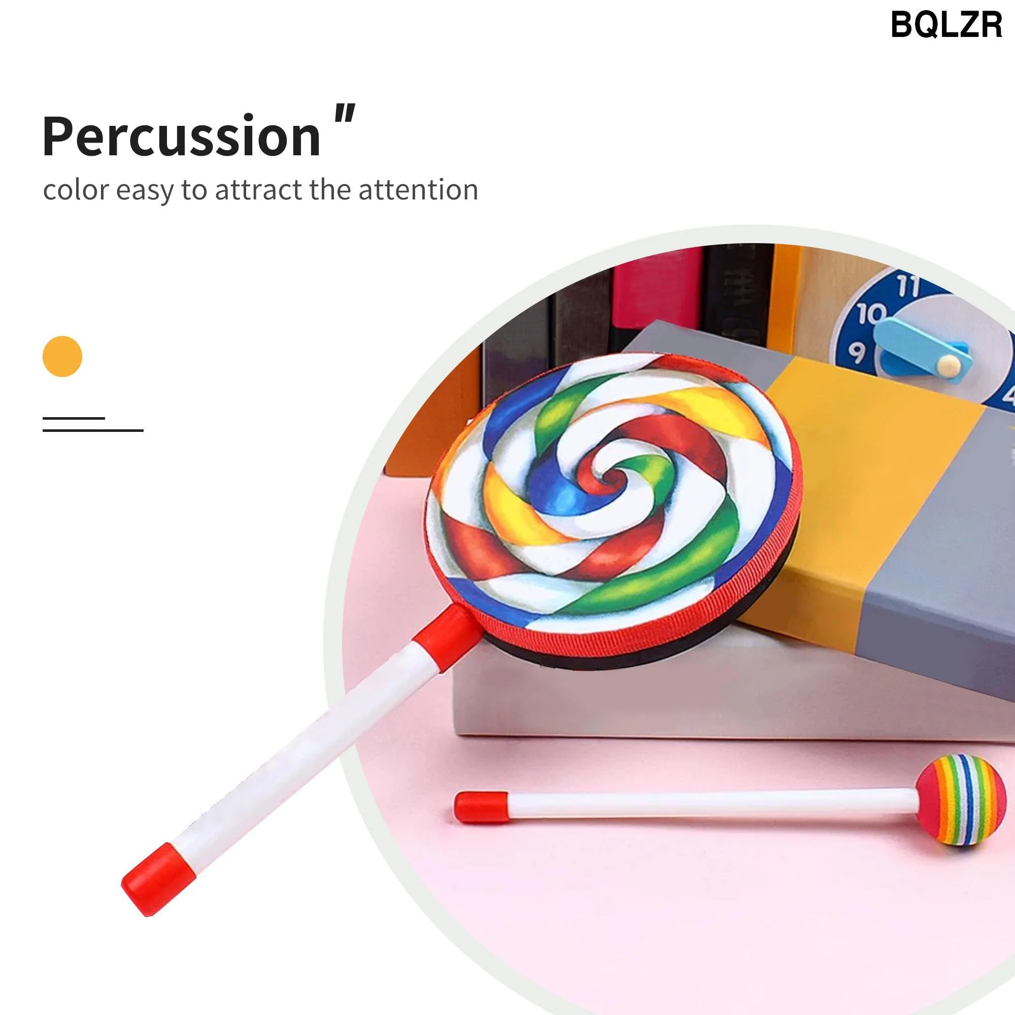BQLZR Round Percussion Hand Drums 7.87 Inch Dia Colorful w/Mallet for Gift Pack of 3 - Image 2