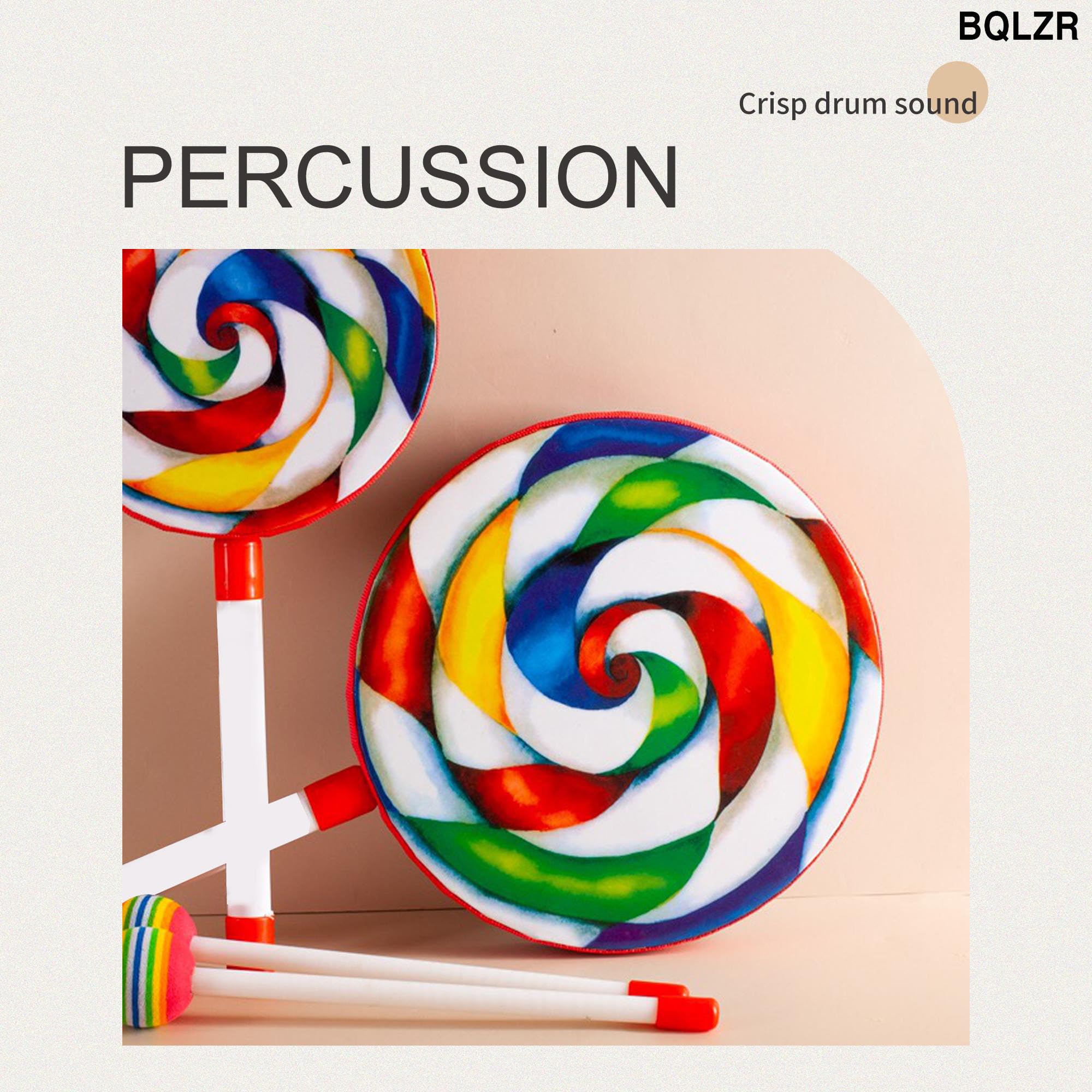 BQLZR Round Percussion Hand Drums 7.87 Inch Dia Colorful w/Mallet for Gift Pack of 3 - Image 3