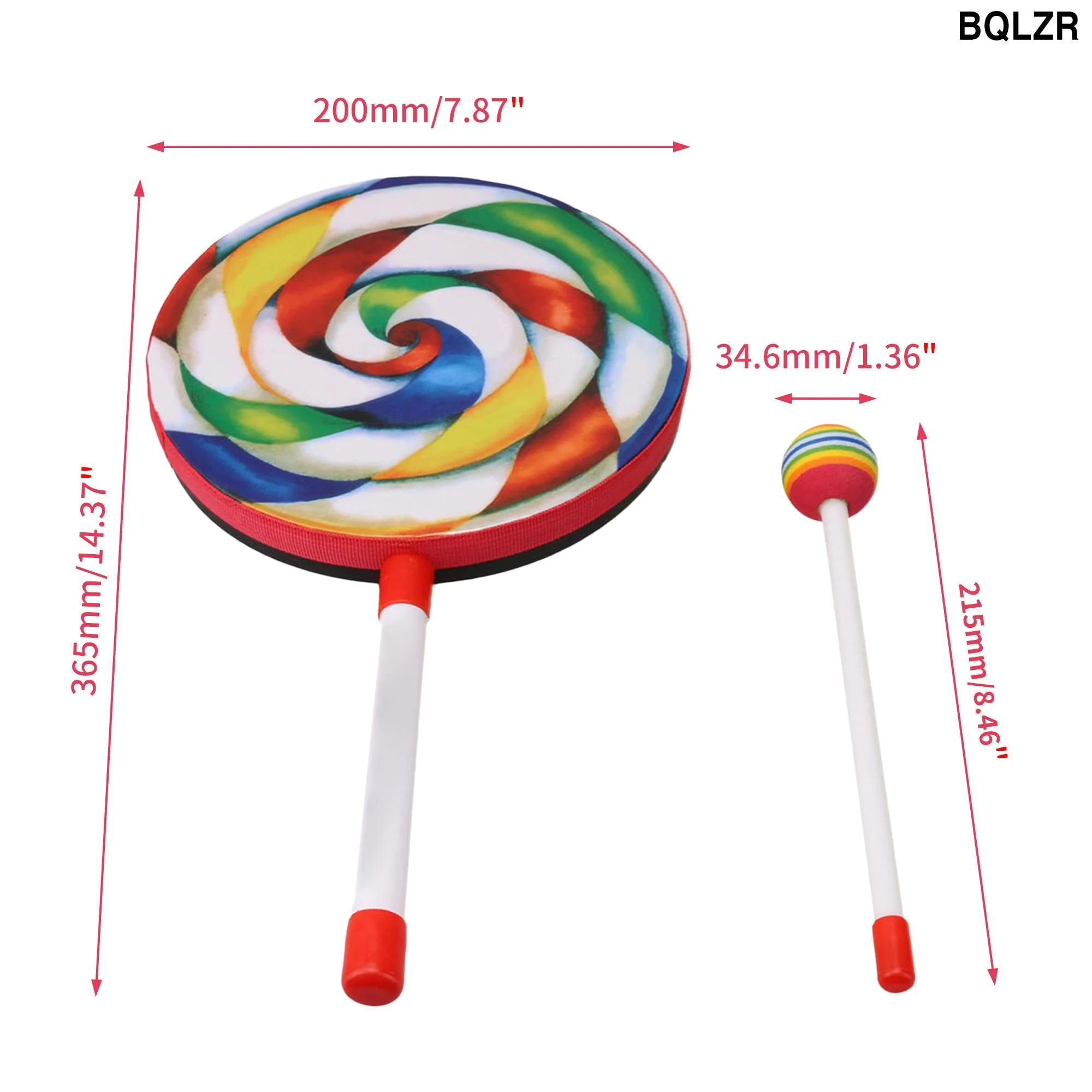 BQLZR Round Percussion Hand Drums 7.87 Inch Dia Colorful w/Mallet for Gift Pack of 3 - Image 4