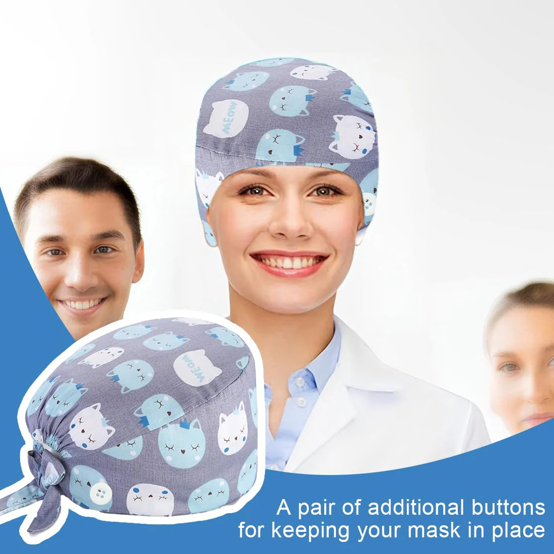 BQRKOTM Unisex Scrub Hat, Cotton Scrub Cap with Adjustable Sweatband, Printed Medical Hat with Buttons, Dust Cap - Image 4