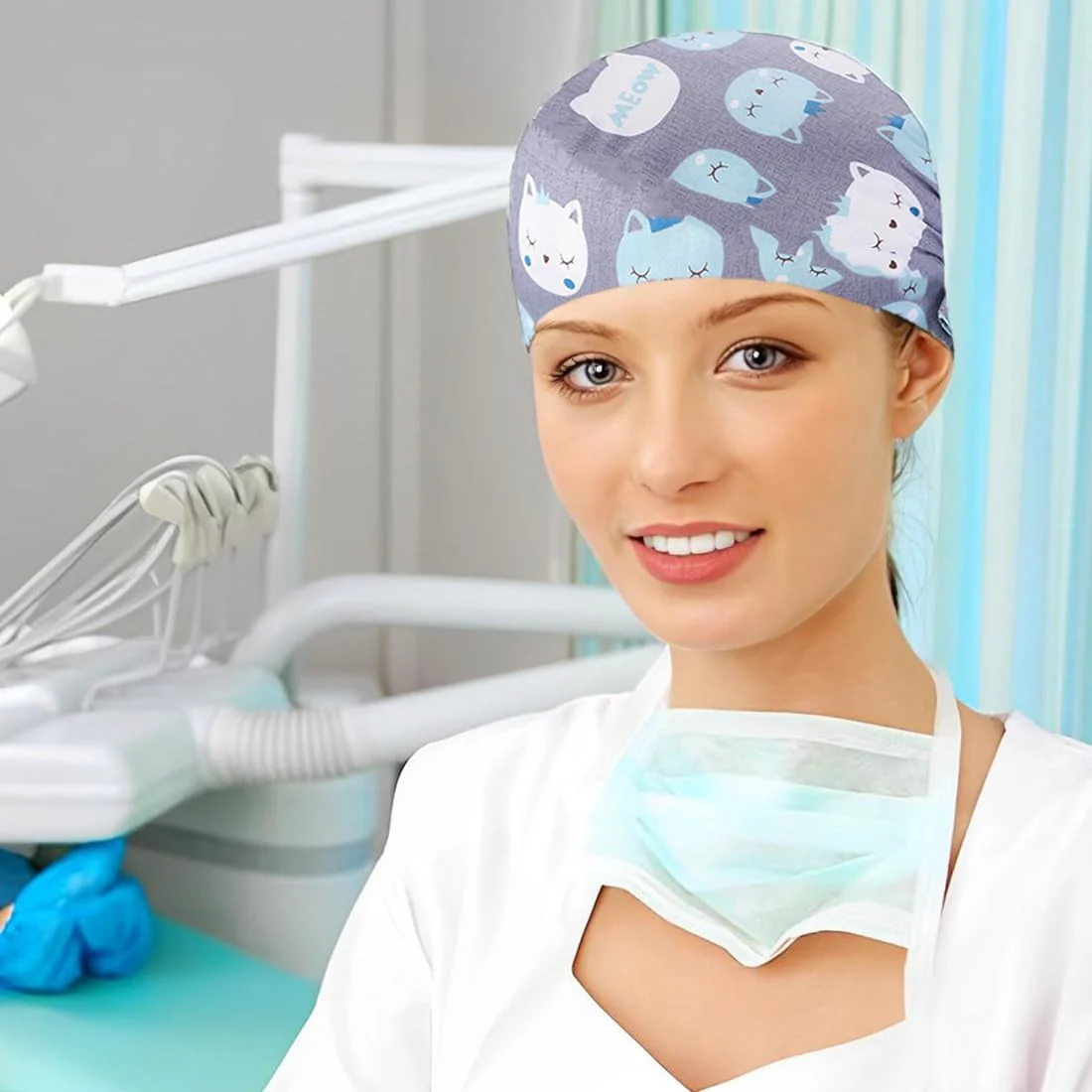 BQRKOTM Unisex Scrub Hat, Cotton Scrub Cap with Adjustable Sweatband, Printed Medical Hat with Buttons, Dust Cap - Image 6
