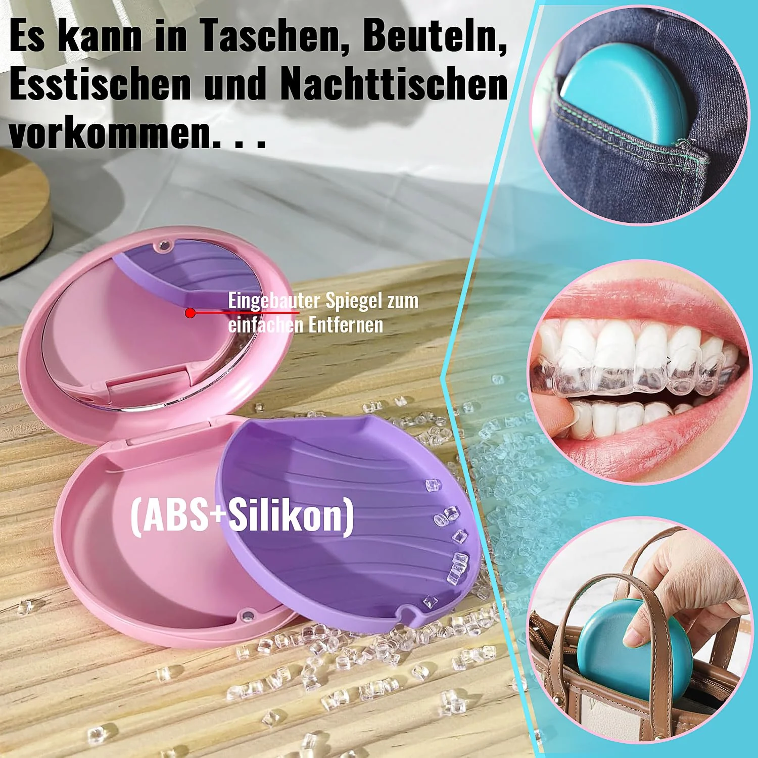 Braces Box, Pack of 2 Dentures Box with Mirror, Brace Box, Portable Dental Splint Box, Dental Container for Storing Braces and Dentures (Blue and Pink) - Image 7