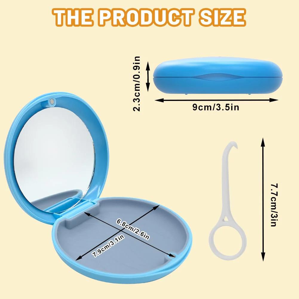 Braces Box, Pack of 2 Portable Storage Box for Dentures Container with Mirror Empty Denture Box Container for Dentures Box with Aligner Removal Tool (Blue + Black) Black + Blue - Image 5