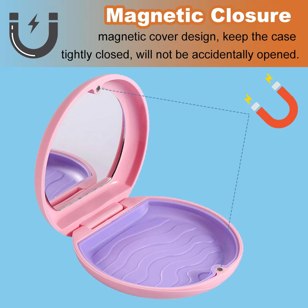 Braces Box, Portable Tooth Splint Box with Mirror, Empty Orthodontic Teeth Holder Box for Holder and Mouth Guard with Tool for Removing Aligners (Pink) Pink - Image 3