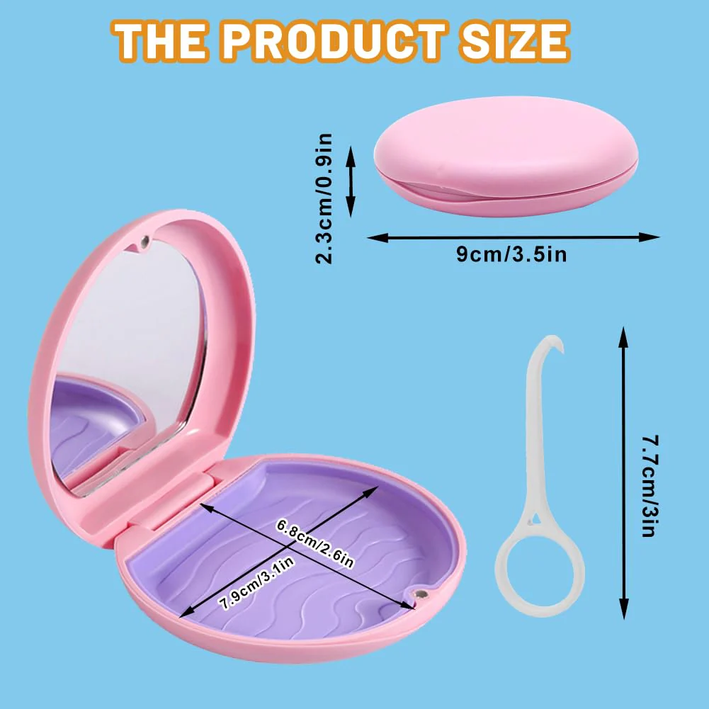 Braces Box, Portable Tooth Splint Box with Mirror, Empty Orthodontic Teeth Holder Box for Holder and Mouth Guard with Tool for Removing Aligners (Pink) Pink - Image 6