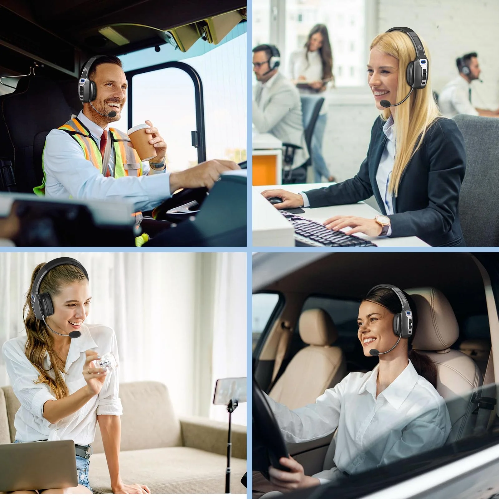 BRAMMAR Trucker Bluetooth Headset with AI Noise Cancellation Microphone, Trucker Headset with 65Hrs Talk Time & Mute Button, Multipoint Connection, Bluetooth Headsets Fit for Truck Drivers/Cell Phones Black - Image 7