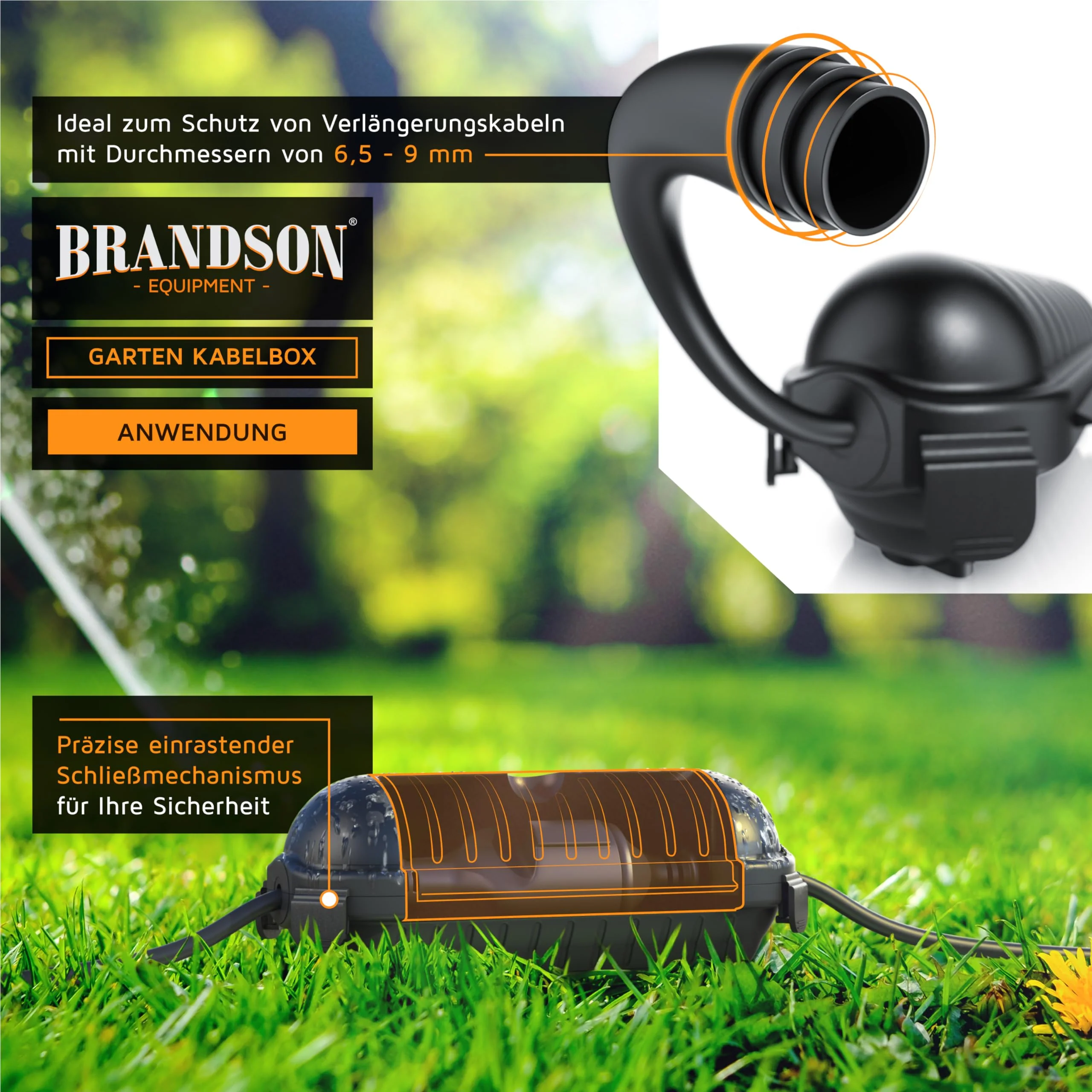 Brandson - Garden Cable Box Waterproof - Outdoor IP44 Waterproof Safe Box - Non-Slip - Weatherproof Protective Box for Extension Cable for LED Chain Power Tool Lawnmower A: 1 x black - Image 3