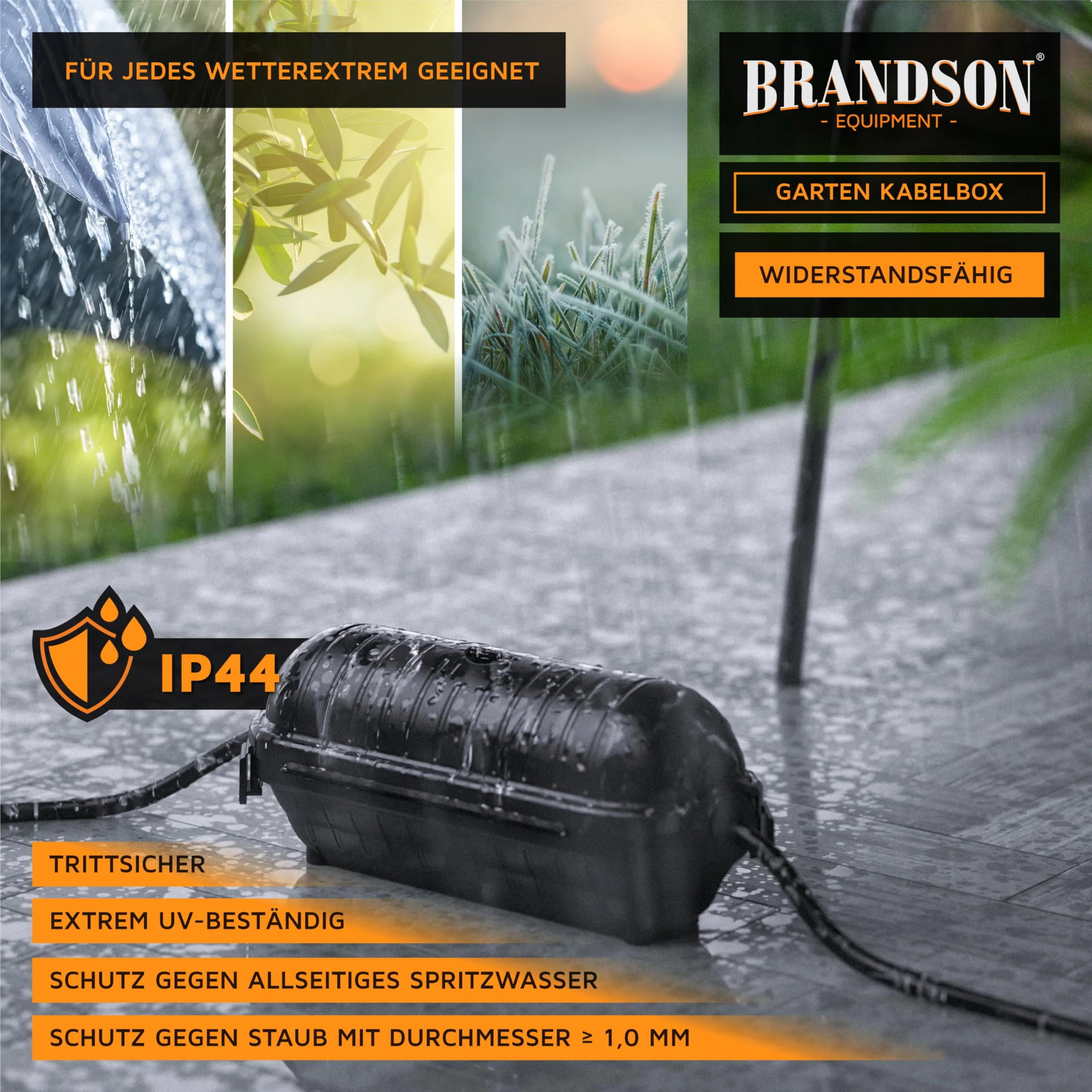 Brandson - Garden Cable Box Waterproof - Outdoor IP44 Waterproof Safe Box - Non-Slip - Weatherproof Protective Box for Extension Cable for LED Chain Power Tool Lawnmower A: 1 x black - Image 5