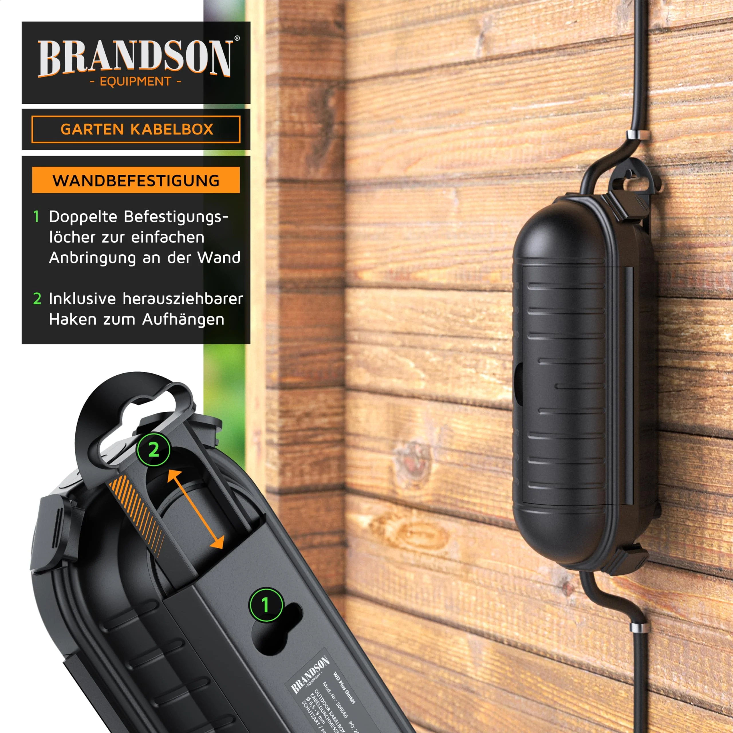 Brandson - Garden Cable Box Waterproof - Outdoor IP44 Waterproof Safe Box - Non-Slip - Weatherproof Protective Box for Extension Cable for LED Chain Power Tool Lawnmower A: 1 x black - Image 6