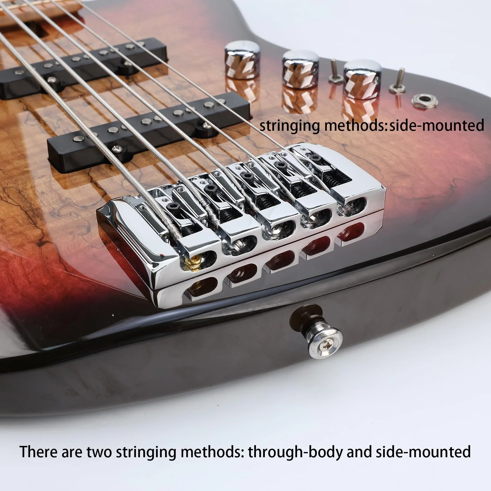 Brass Electric Bass Bridge 5 String Bass Hardtail Bridge 18mm String Spacing Compatible with 5-string Electric Bass Replacement Parts Chrome - Image 3