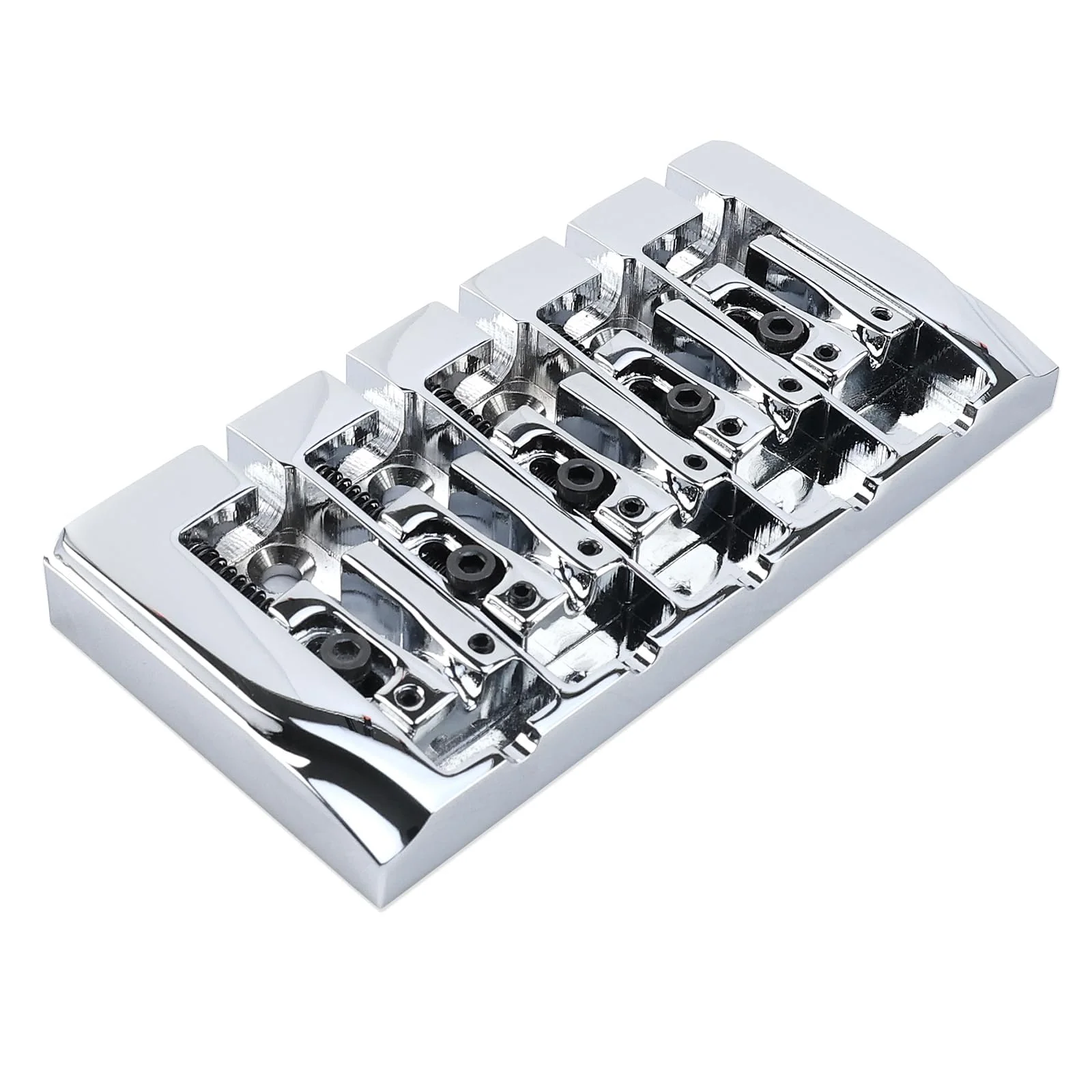 Brass Electric Bass Bridge 5 String Bass Hardtail Bridge 18mm String Spacing Compatible with 5-string Electric Bass Replacement Parts Chrome - Image 5