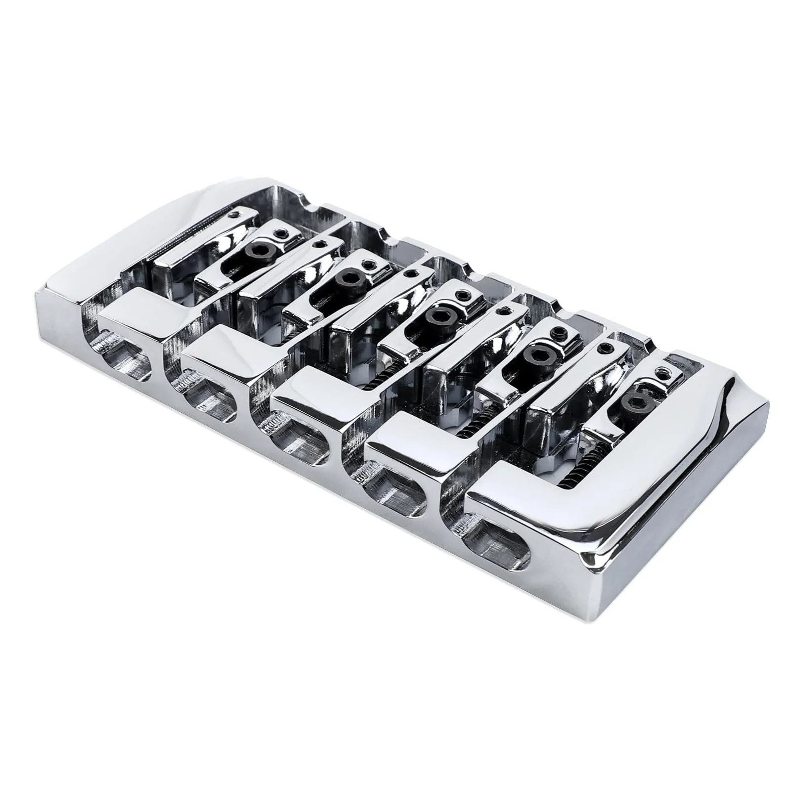 Brass Electric Bass Bridge 5 String Bass Hardtail Bridge 18mm String Spacing Compatible with 5-string Electric Bass Replacement Parts Chrome - Image 7