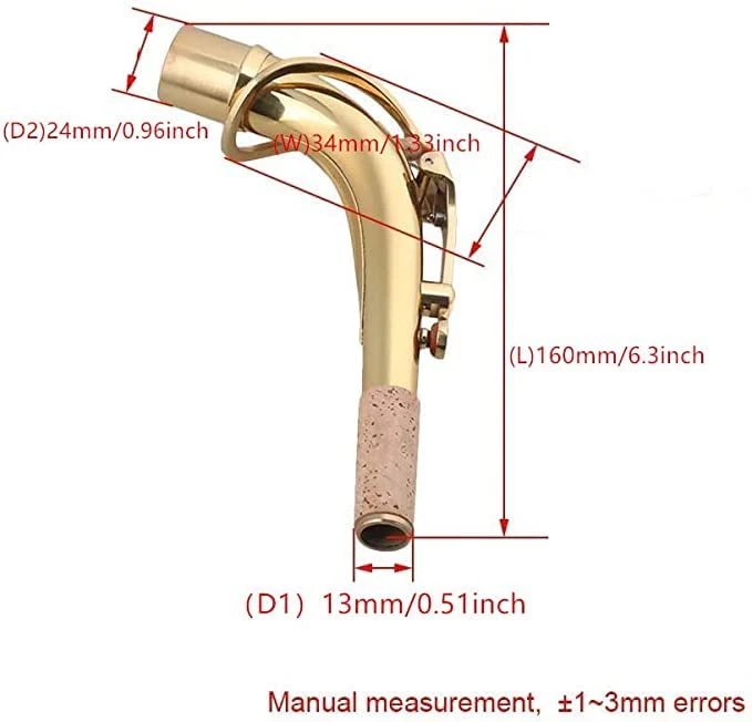 Brass Saxophone Bend Neck Instrument Assembly for Alto Saxophones 24.5mm Port Diameter Gold - Image 4