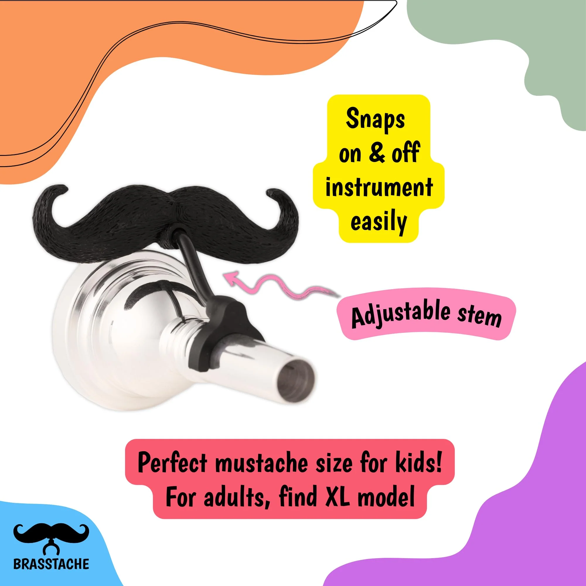 Brasstache 2.0 for Kids - (2-pack) Clip-on Mustache for Brass Players, Original Mustache Size (Trumpet) Trumpet - Image 3