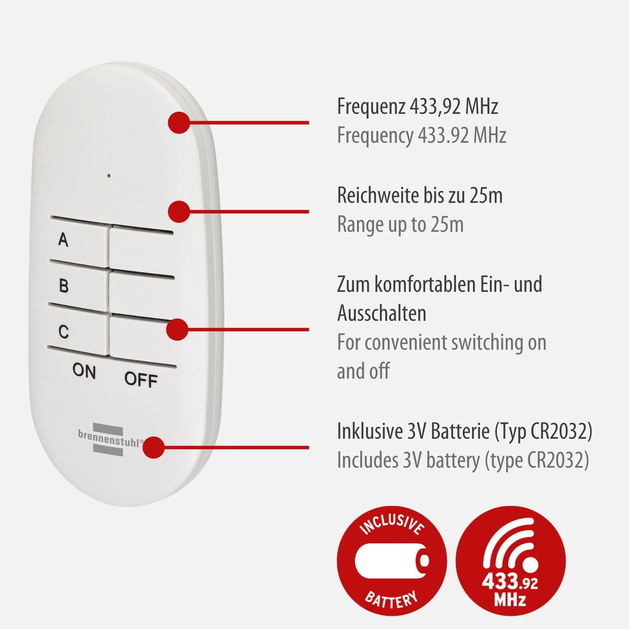 Brennenstuhl Comfort-Line Mini 3+1 Remote Control Socket Set of 3 (Indoor Use with Handheld Transmitter and Increased Touch Protection) White 3 Mini-Funksteckdosen 3 mini radio sockets Single - Image 3