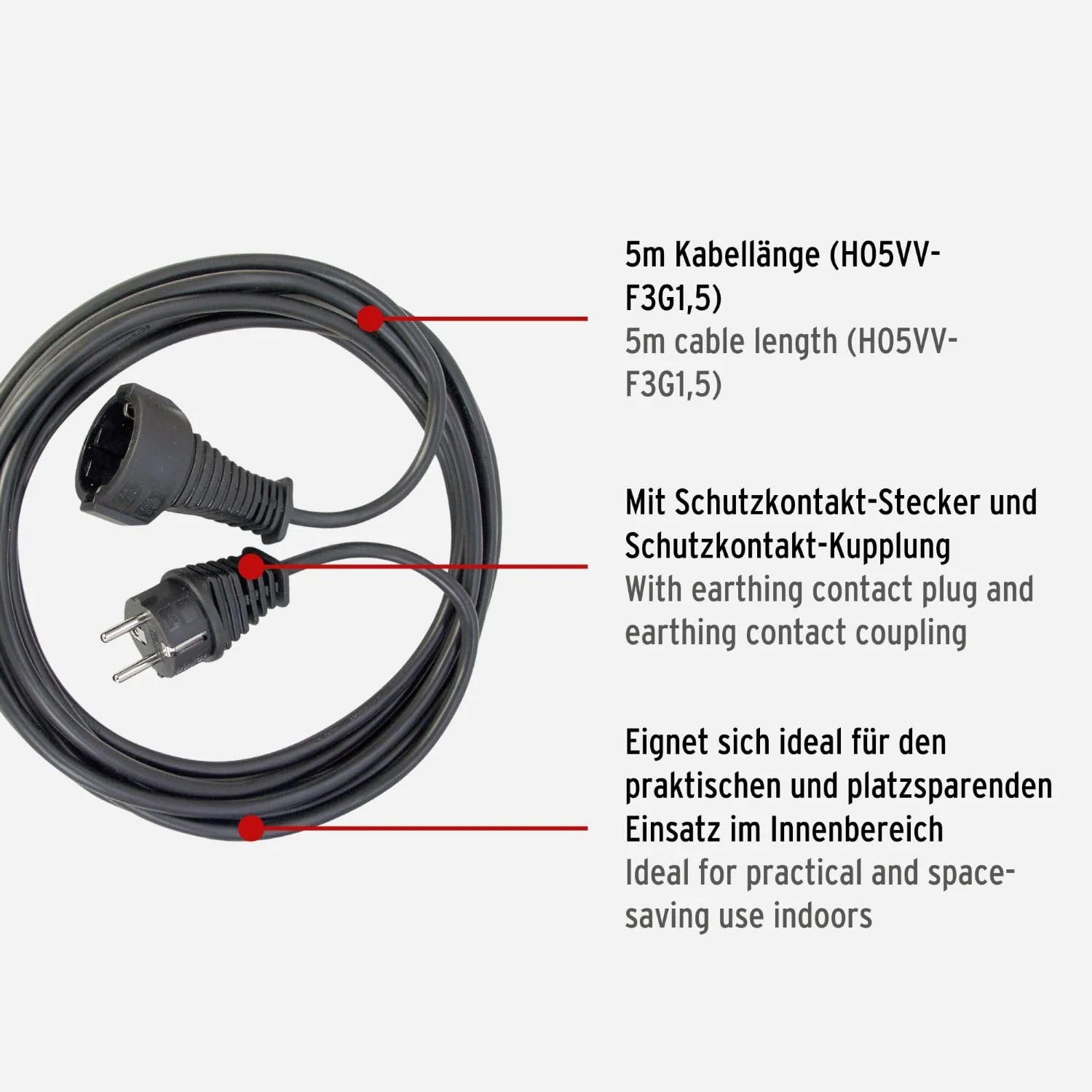 Brennenstuhl Quality Plastic Extension Cable With a Safety Plug 2-black 5m Single - Image 2