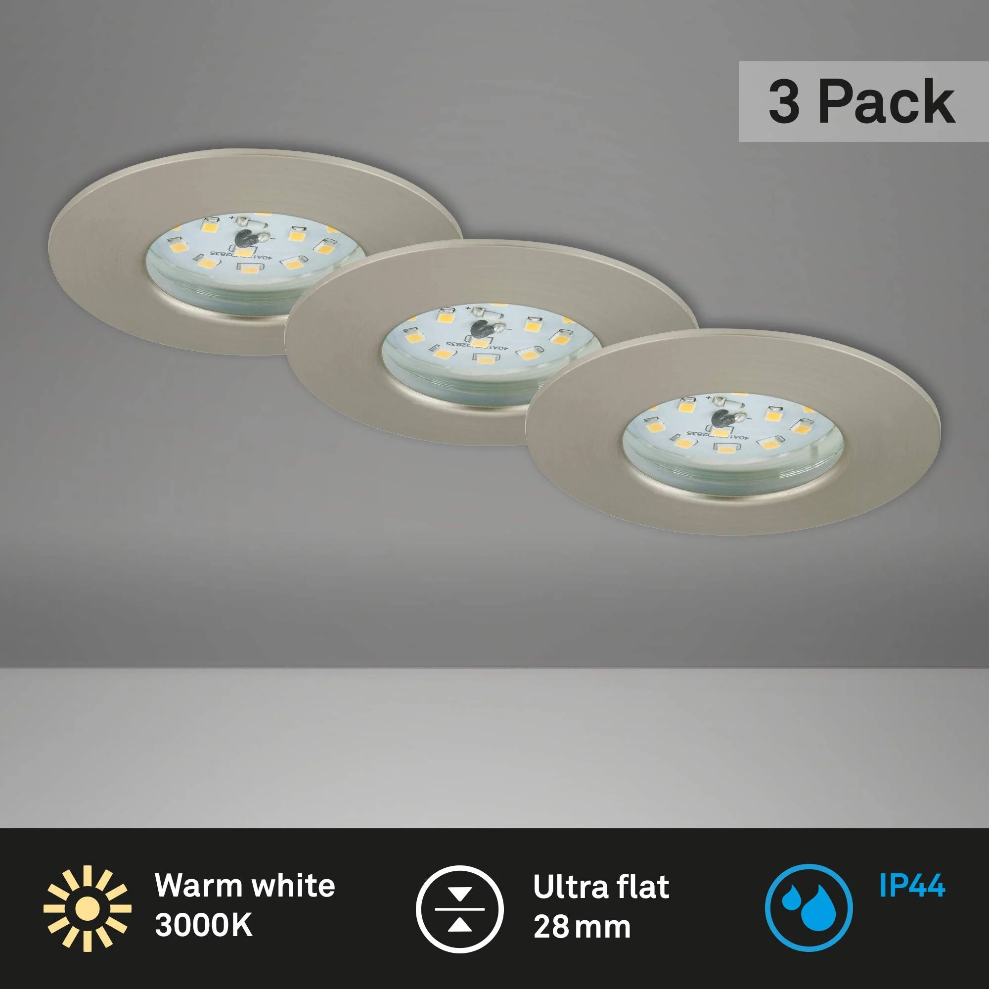 Briloner LED, Small mounting Depth, 230V, Set of 3, Ceiling Light, Downlight, Bathroom recessed lamp, Integrated, 5 W, Satin Nickel Matt-nickel - Image 2