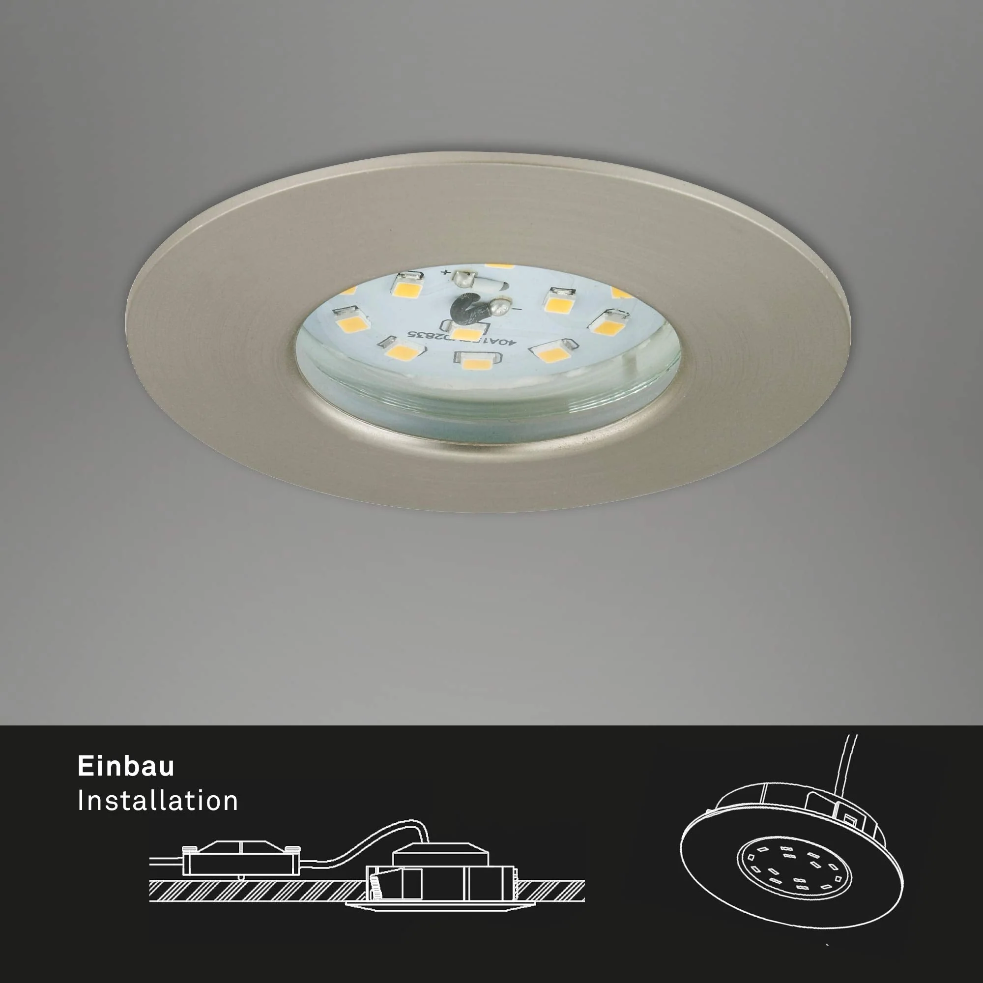 Briloner LED, Small mounting Depth, 230V, Set of 3, Ceiling Light, Downlight, Bathroom recessed lamp, Integrated, 5 W, Satin Nickel Matt-nickel - Image 6