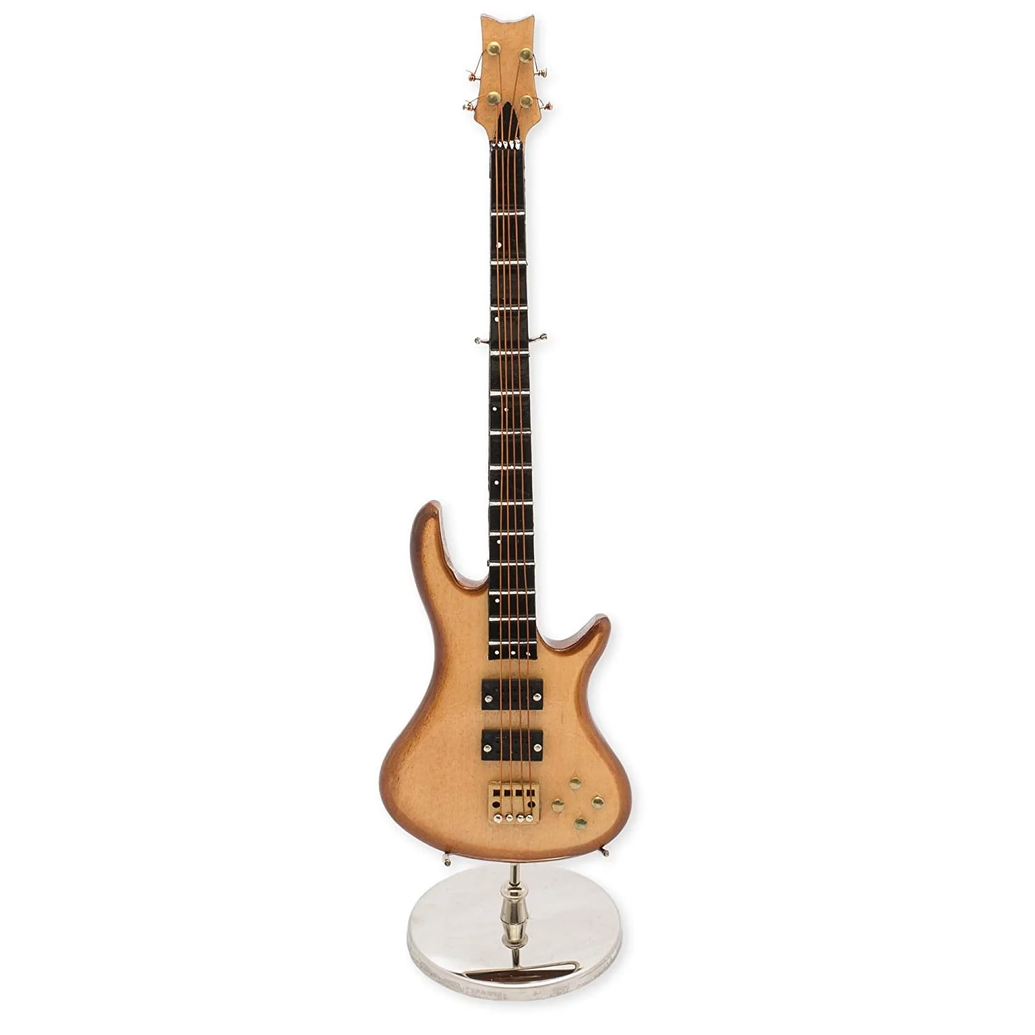 Broadway Gift Natural Wood Bass Electric Guitar with Case and Stand Replica Figurine 7 Inch - Image 3