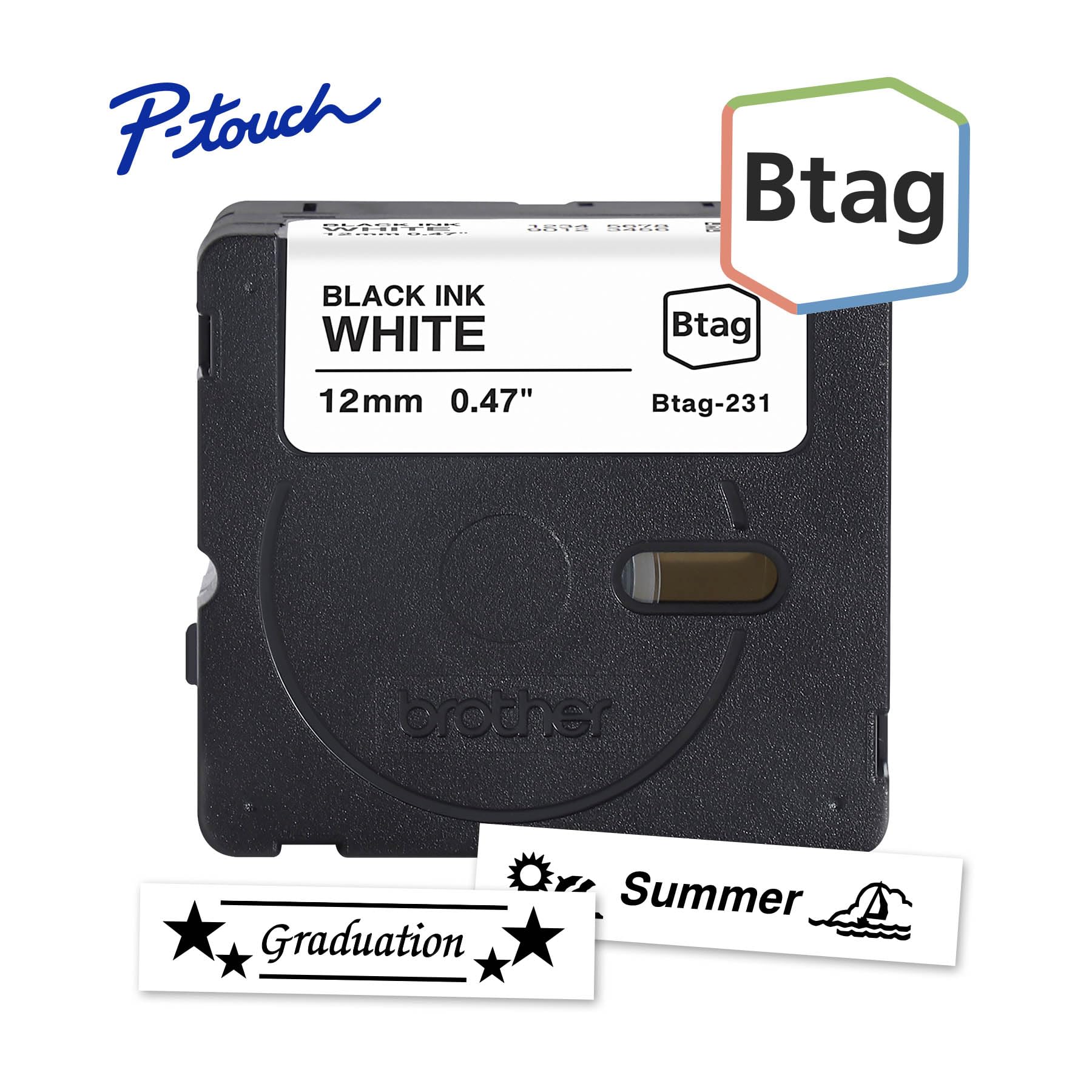 Brother Genuine P-Touch Btag BTAG231 Black on White Label Tape ~1/2in by 13.1ft (12mm x 4m) Black Print on White 1 - Image 2