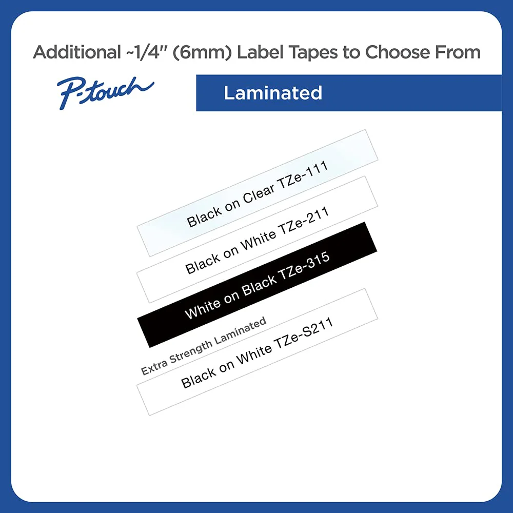 Brother Genuine P-touch TZE-211 Label Tape 1, 1/4" (0.23") Standard Laminated P-touch Tape, Black on White, Laminated for Indoor or Outdoor Use, Water Resistant, 26.2 Feet (8M), Single-Pack 1/4" - Image 5