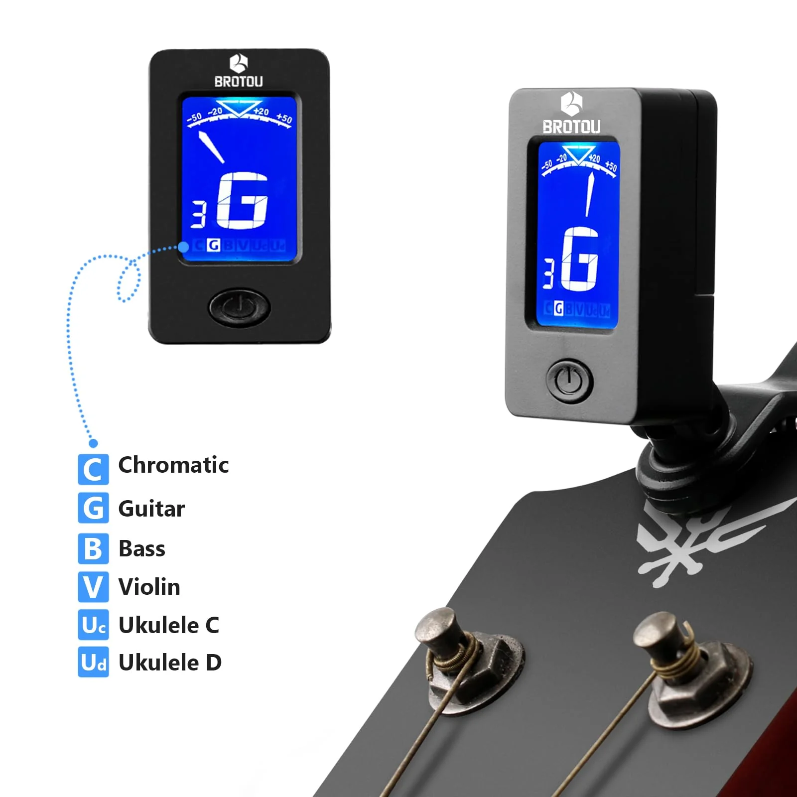 BROTOU Guitar Tuner Clip On with Guitar Capo for Guitar, Bass, Violin, Ukulele, Digital Electronic Tuner Acoustic Guitar Accessories with LCD Display (8PCS JT-01) 8PCS JT-01 - Image 2