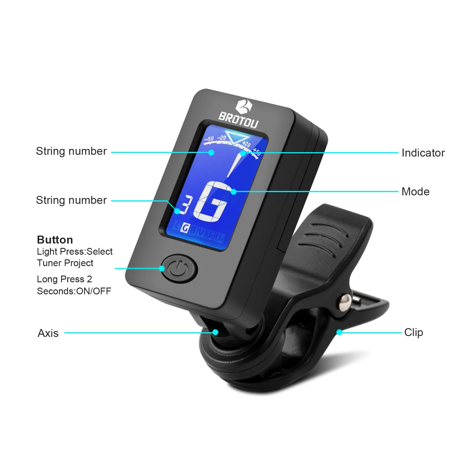 BROTOU Guitar Tuner Clip On with Guitar Capo for Guitar, Bass, Violin, Ukulele, Digital Electronic Tuner Acoustic Guitar Accessories with LCD Display (8PCS JT-01) 8PCS JT-01 - Image 3