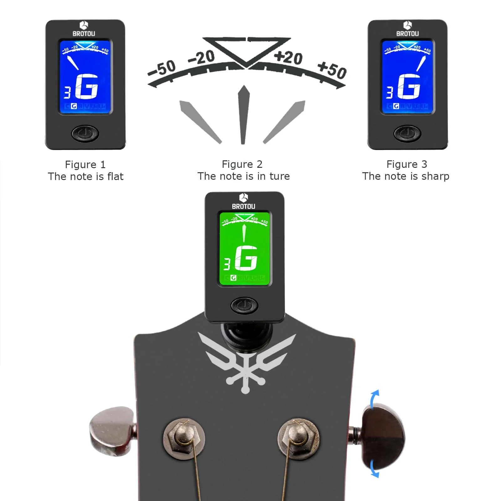 BROTOU Guitar Tuner Clip On with Guitar Capo for Guitar, Bass, Violin, Ukulele, Digital Electronic Tuner Acoustic Guitar Accessories with LCD Display (8PCS JT-01) 8PCS JT-01 - Image 4
