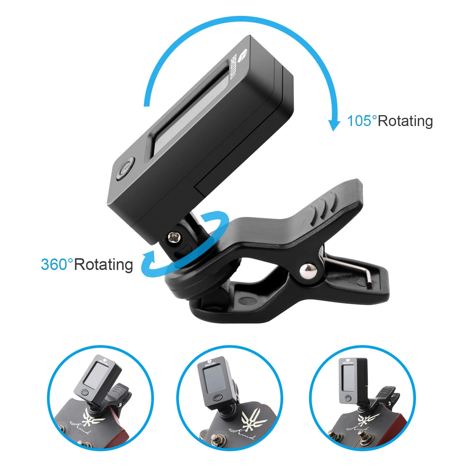 BROTOU Guitar Tuner Clip On with Guitar Capo for Guitar, Bass, Violin, Ukulele, Digital Electronic Tuner Acoustic Guitar Accessories with LCD Display (8PCS JT-01) 8PCS JT-01 - Image 5
