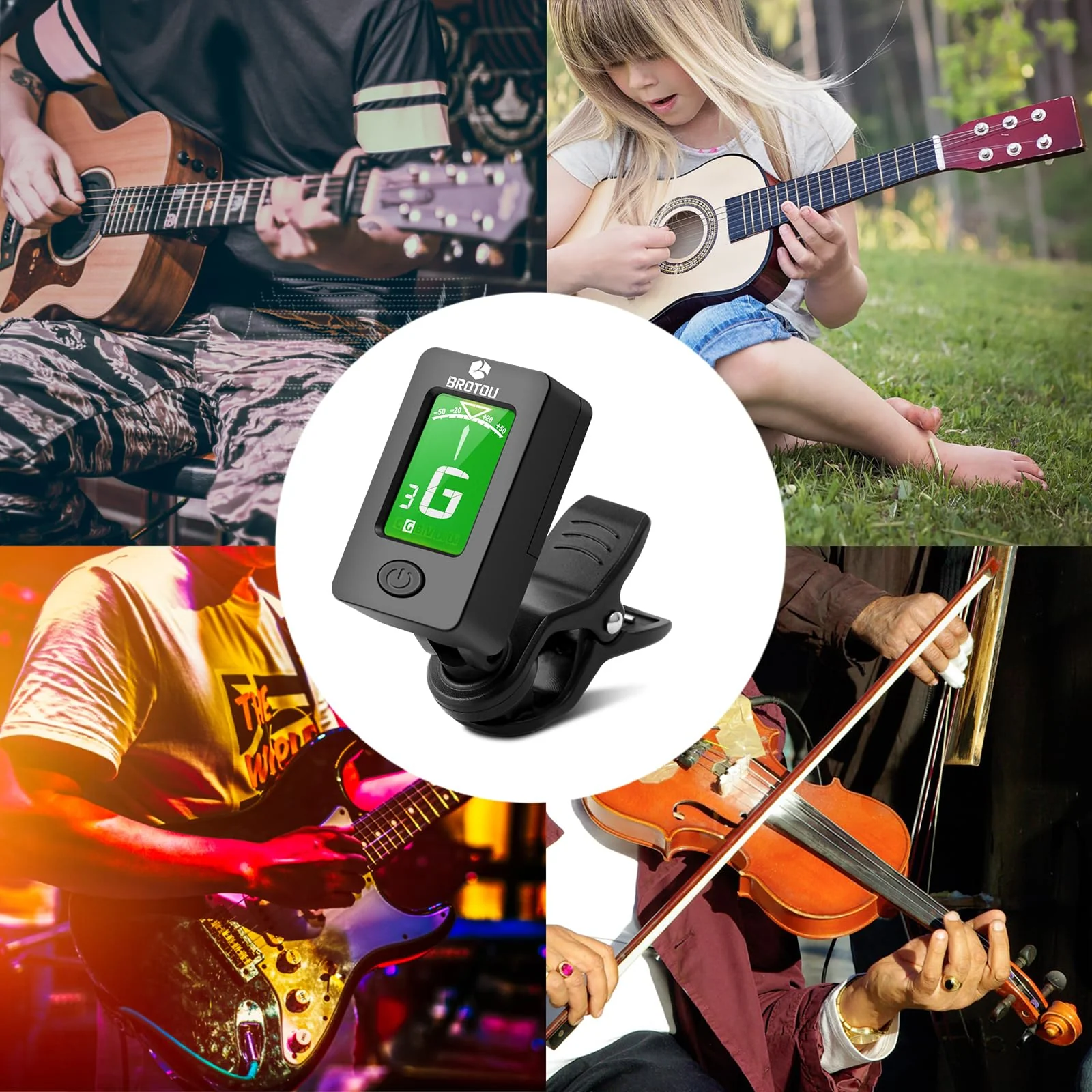 BROTOU Guitar Tuner Clip On with Guitar Capo for Guitar, Bass, Violin, Ukulele, Digital Electronic Tuner Acoustic Guitar Accessories with LCD Display (8PCS JT-01) 8PCS JT-01 - Image 6