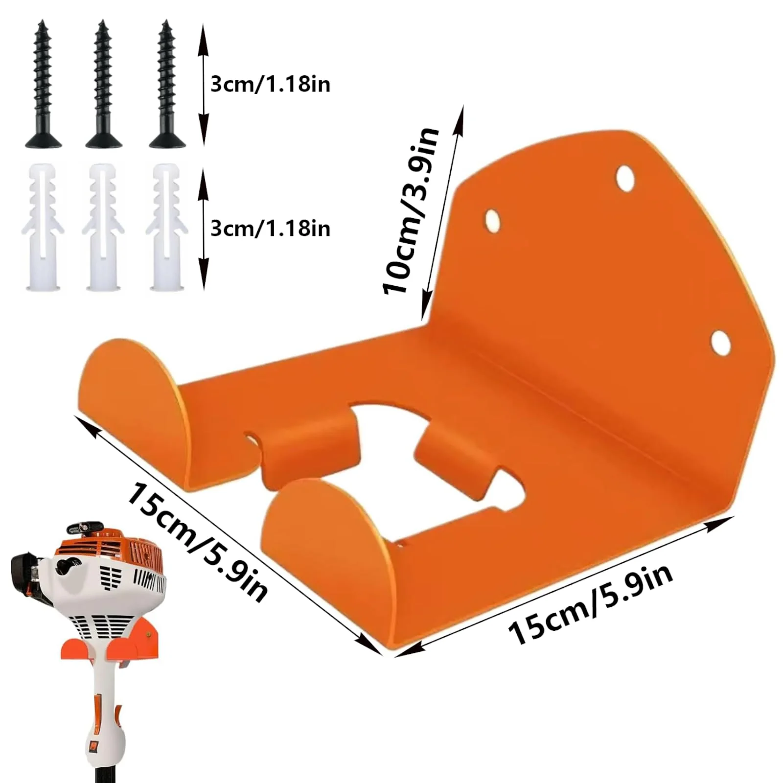 Brush Cutter Holder, Wall Mount for Grass Trimmer, Garden Power Tool Hanger, with Matching Screws, for Garage Trimmer, Garden Tools - Orange - Image 2