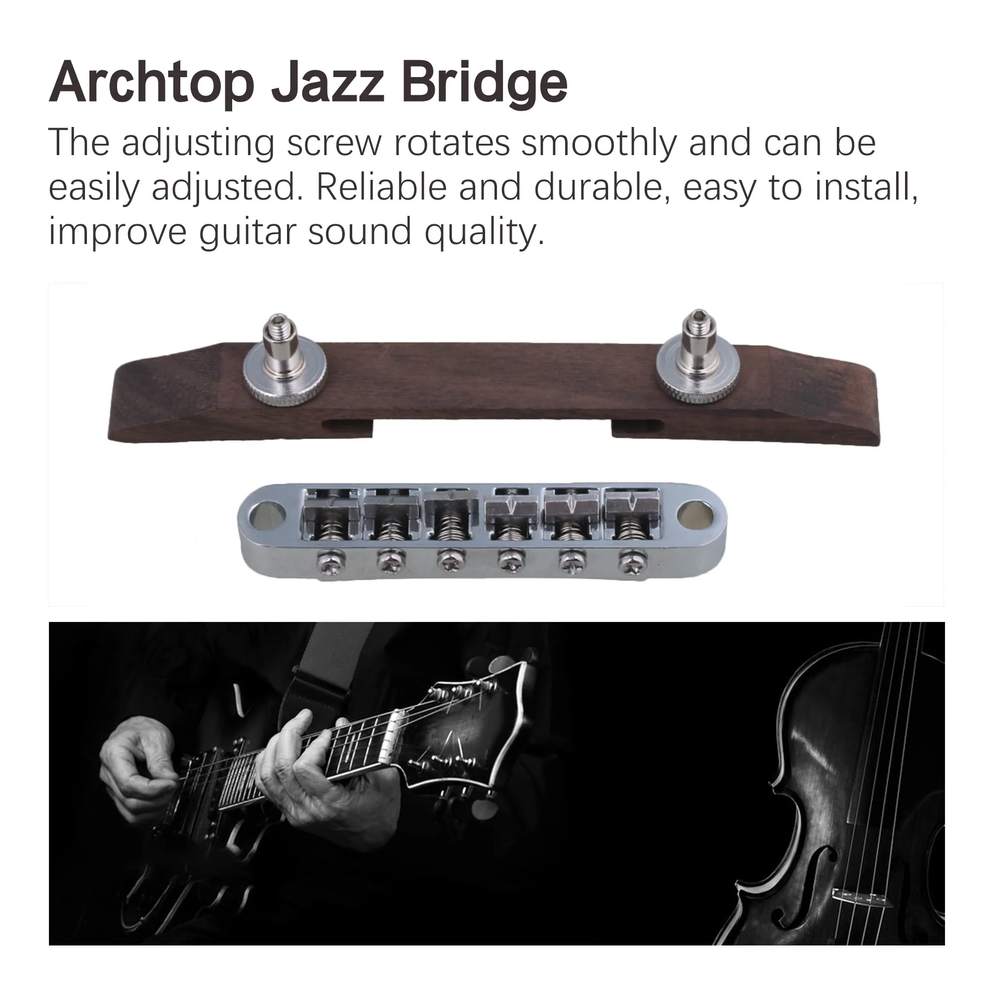 Bstinay 15mm Width 137mm Length Rosewood Archtop Jazz Acoustic Guitar Tunomatic Bridge with Saddles - Image 2