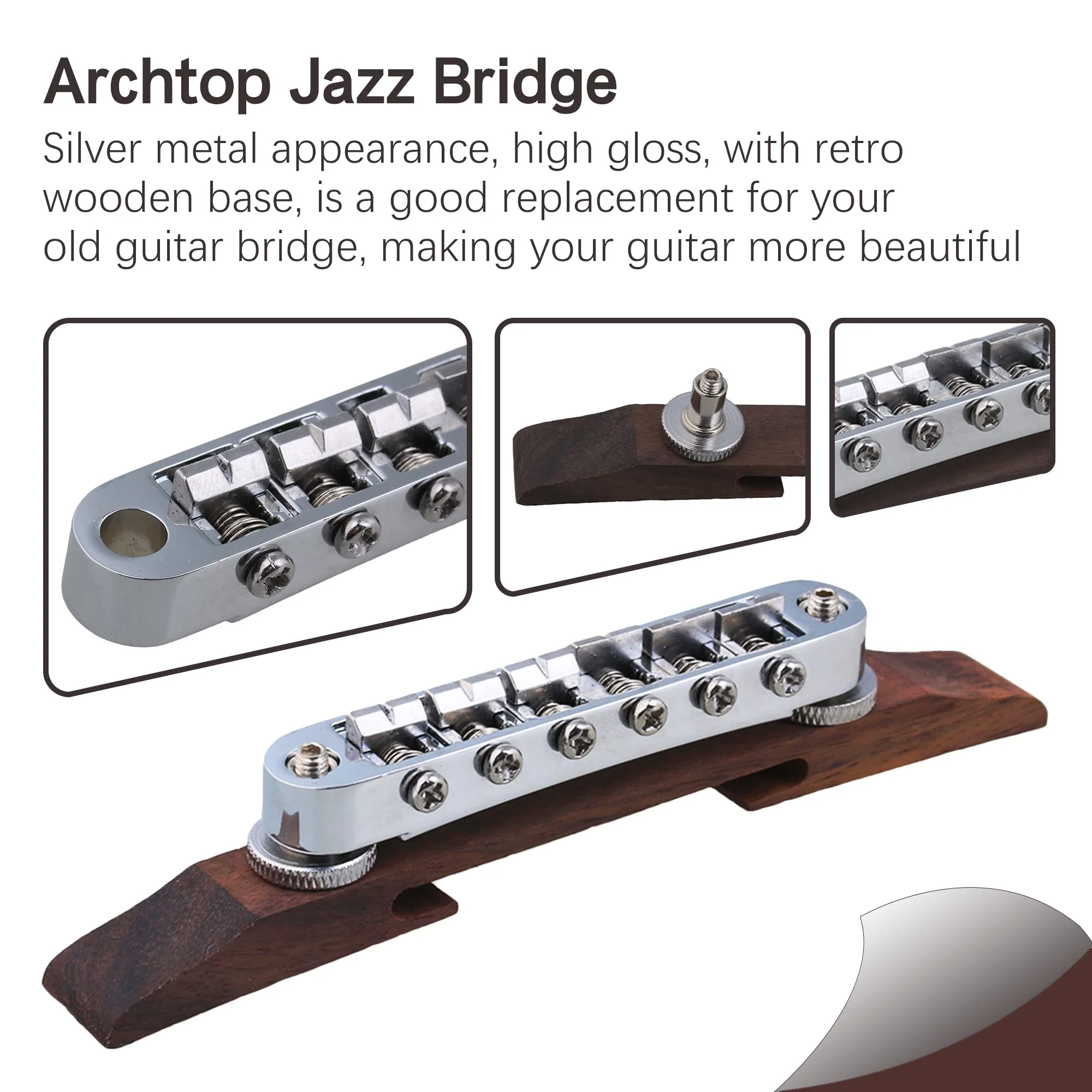 Bstinay 15mm Width 137mm Length Rosewood Archtop Jazz Acoustic Guitar Tunomatic Bridge with Saddles - Image 3