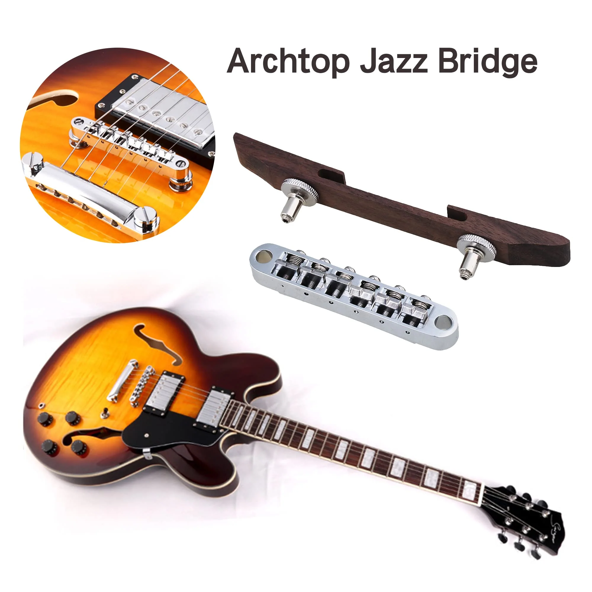 Bstinay 15mm Width 137mm Length Rosewood Archtop Jazz Acoustic Guitar Tunomatic Bridge with Saddles - Image 4