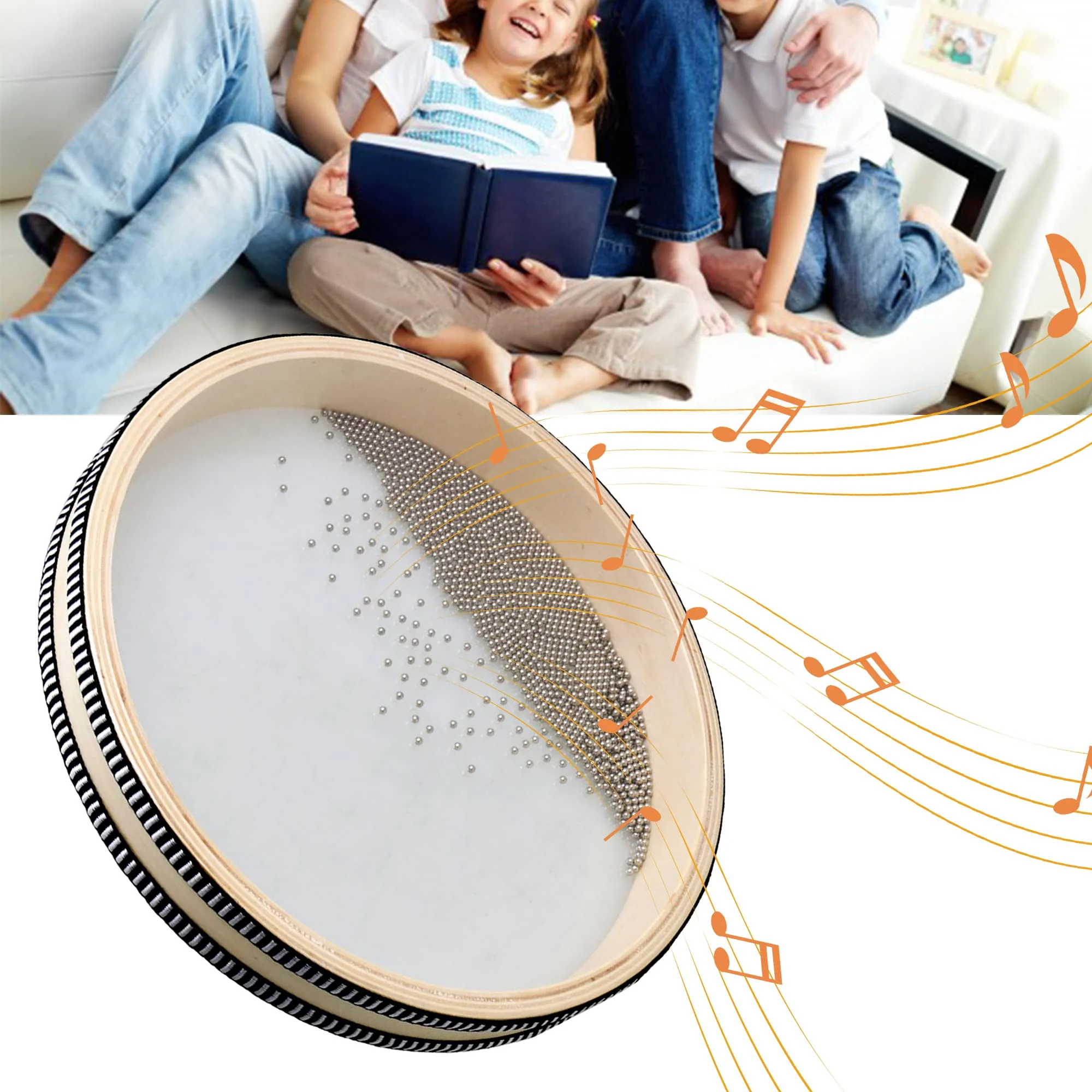 Bstinay 2pcs 10Inch Wooden Ocean Drum Hand Percussion Wave Bead Sea Sound Drum with Fish Pattern - Image 4
