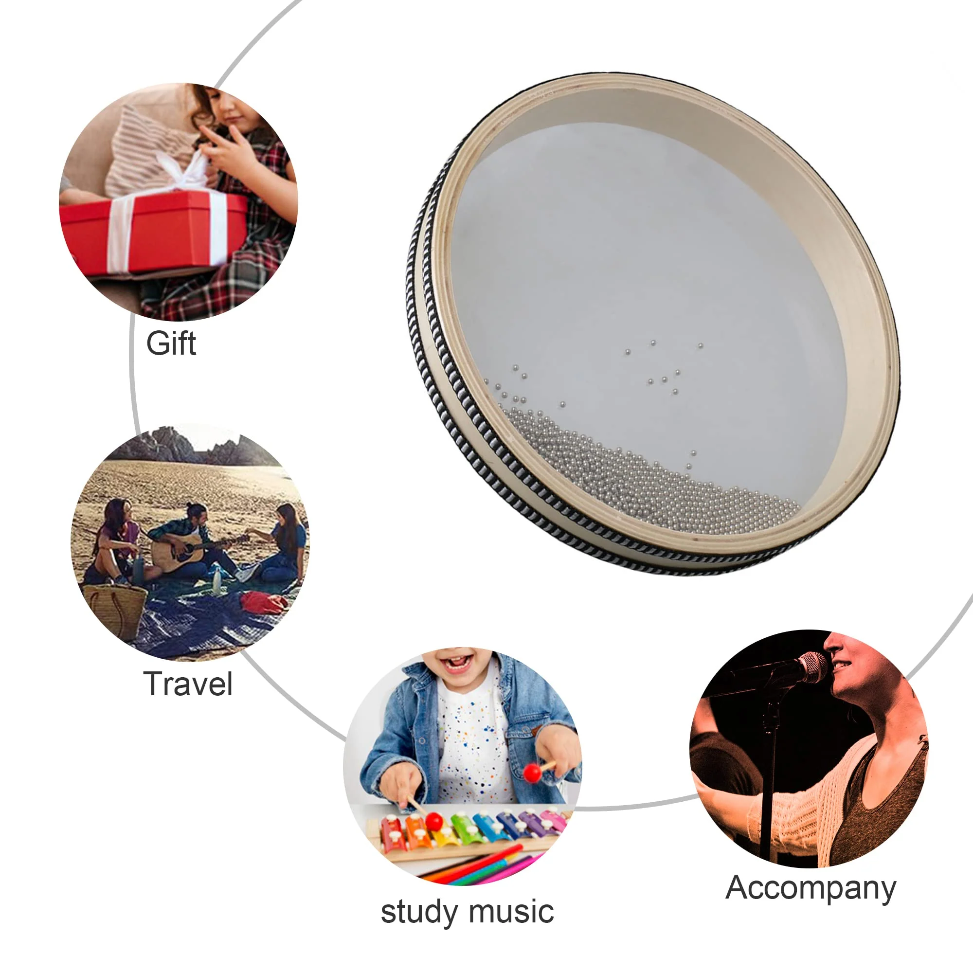 Bstinay 2pcs 10Inch Wooden Ocean Drum Hand Percussion Wave Bead Sea Sound Drum with Fish Pattern - Image 6