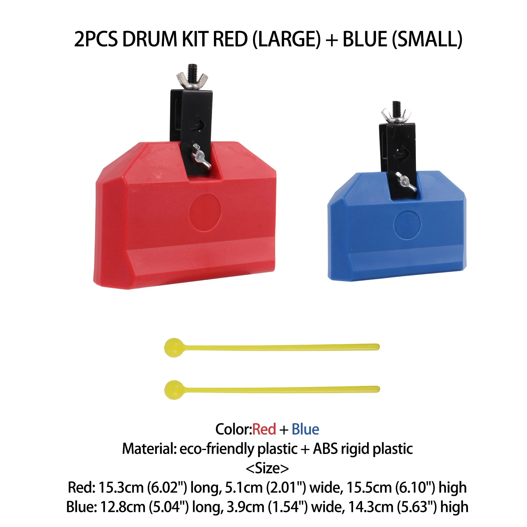 Bstinay 2PCS Plastic Musical Percussion Block 170×150×50MM Jam Block 150×120×40MM Red & Blue - Image 2