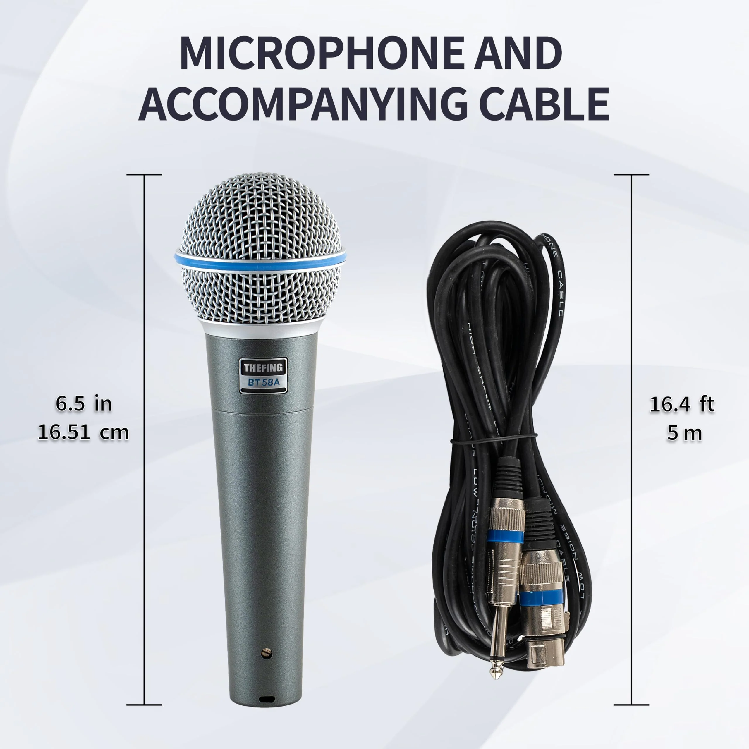 BT 58A Wired Dynamic Supercardioid Vocal Microphone,Includes 16ft XLR Audio Cable and Stand Adapter,for Stage Singing,Studio,Mixer,Speakerand Karaoke,Handheld Mic - Image 6